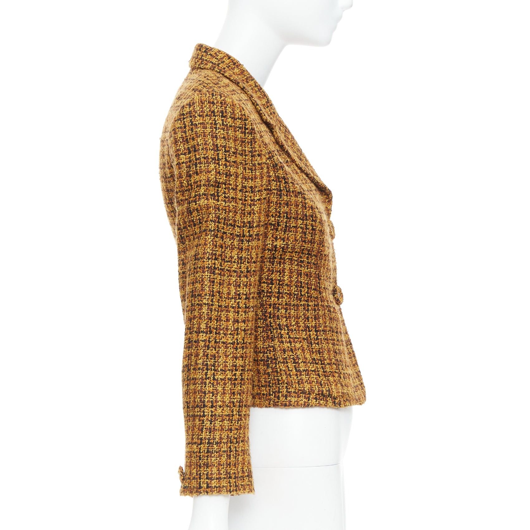 Versace VERSACE Jeans Couture Vintage yellow tweed Medusa button cropped blazer jacket IT38 XS Size XS / US 0-2 / IT 36-38 - 5 Thumbnail