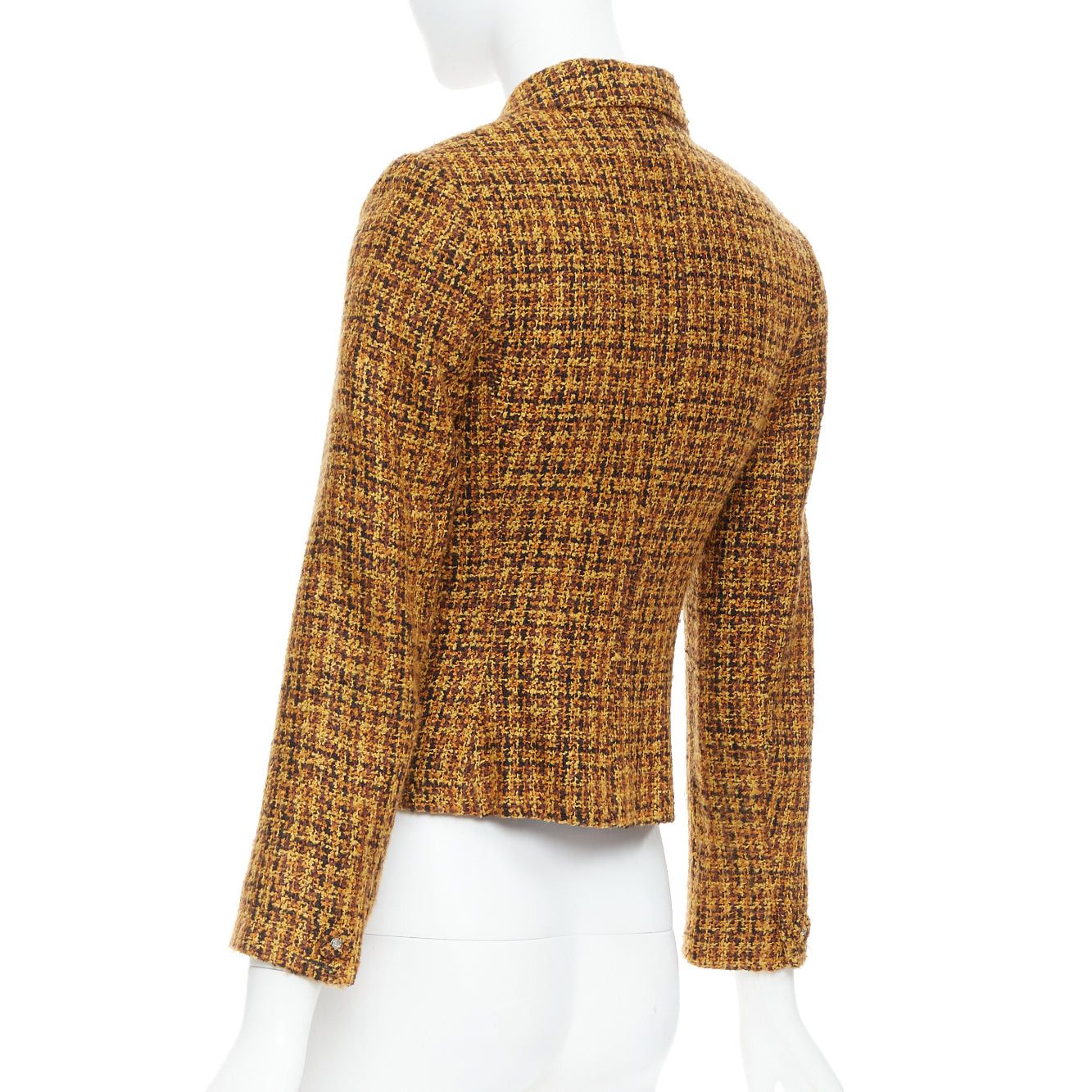 Versace VERSACE Jeans Couture Vintage yellow tweed Medusa button cropped blazer jacket IT38 XS Size XS / US 0-2 / IT 36-38 - 7 Thumbnail