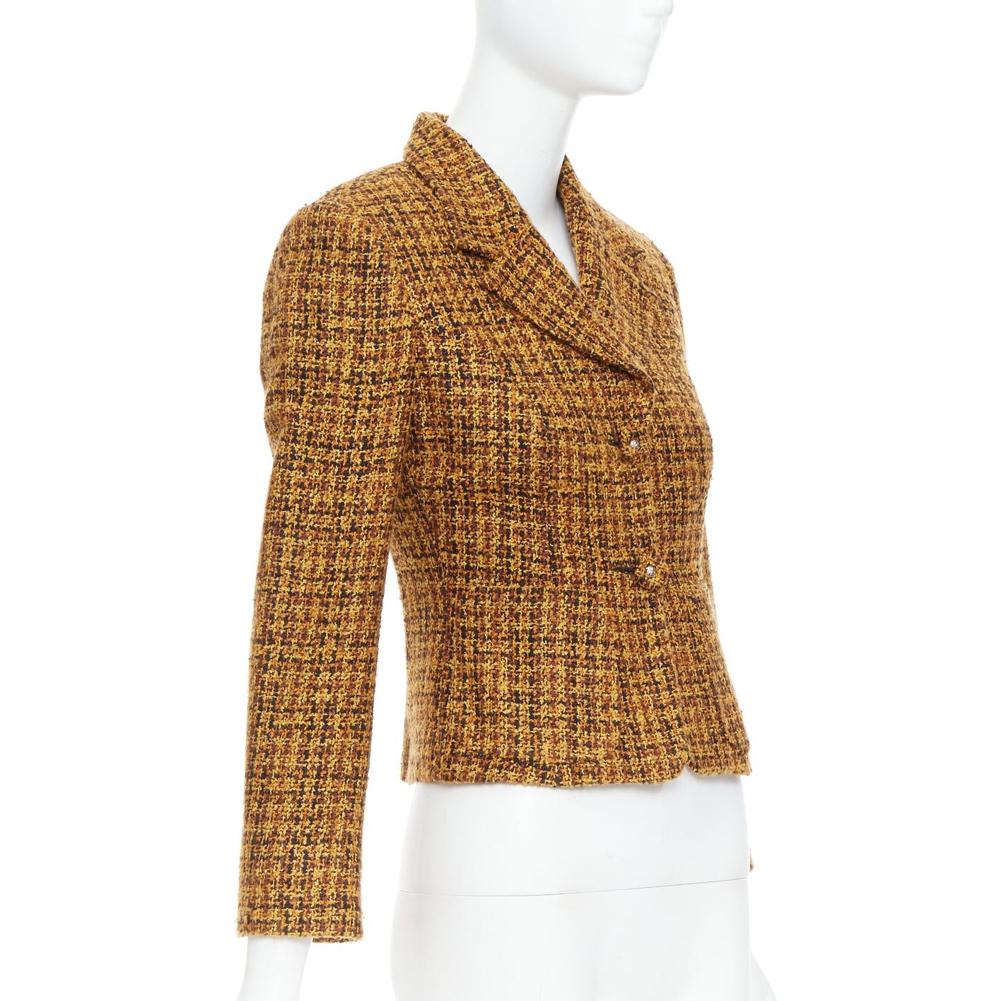 Versace VERSACE Jeans Couture Vintage yellow tweed Medusa button cropped blazer jacket IT38 XS Size XS / US 0-2 / IT 36-38 - 4 Thumbnail