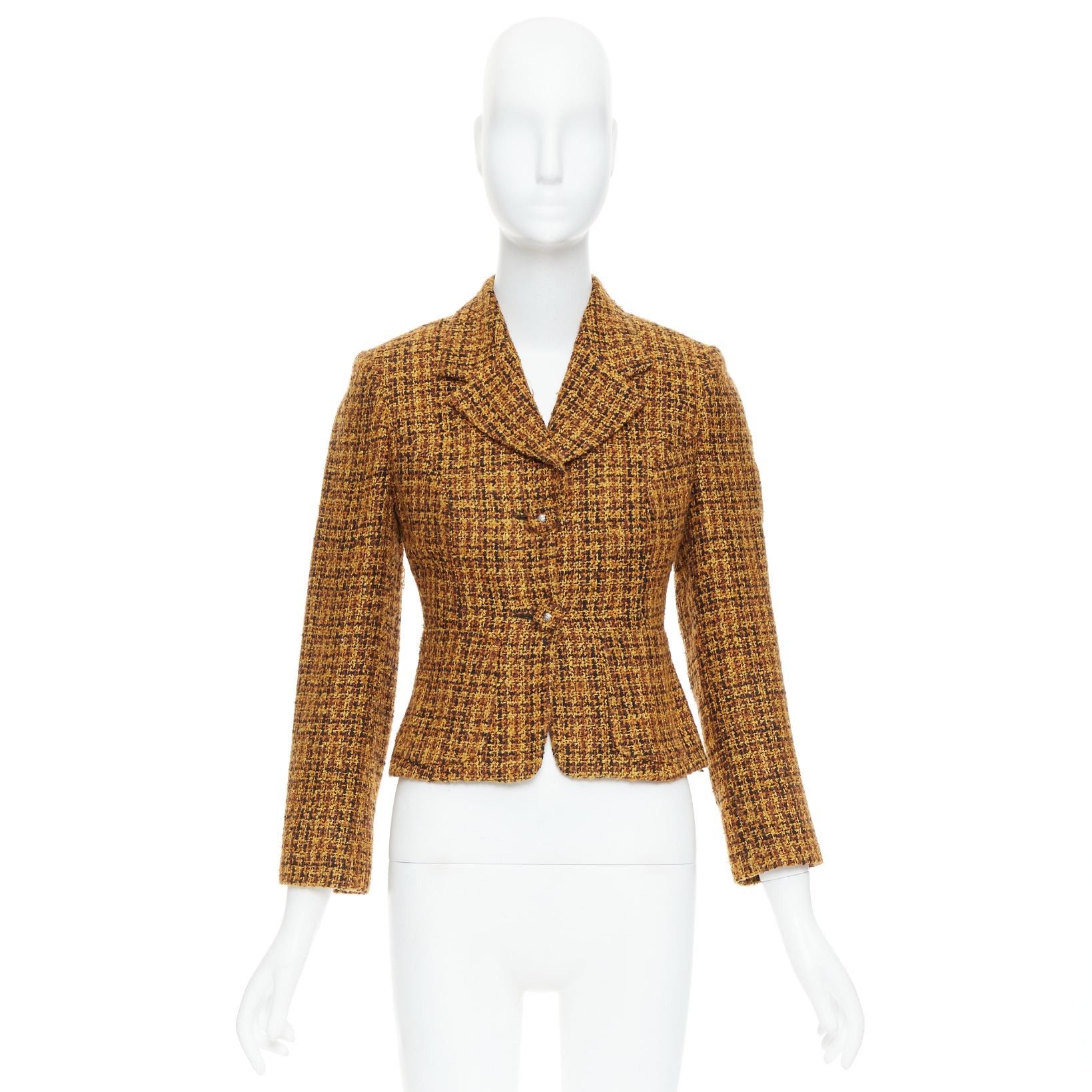 Versace VERSACE Jeans Couture Vintage yellow tweed Medusa button cropped blazer jacket IT38 XS Size XS / US 0-2 / IT 36-38 - 10 Thumbnail