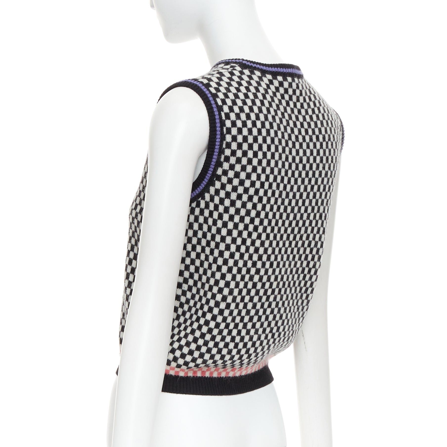 Versace GIANNI VERSACE Vintage black white checkered cropped sweater vest Size S / US 4 / IT 40 - 6 Thumbnail