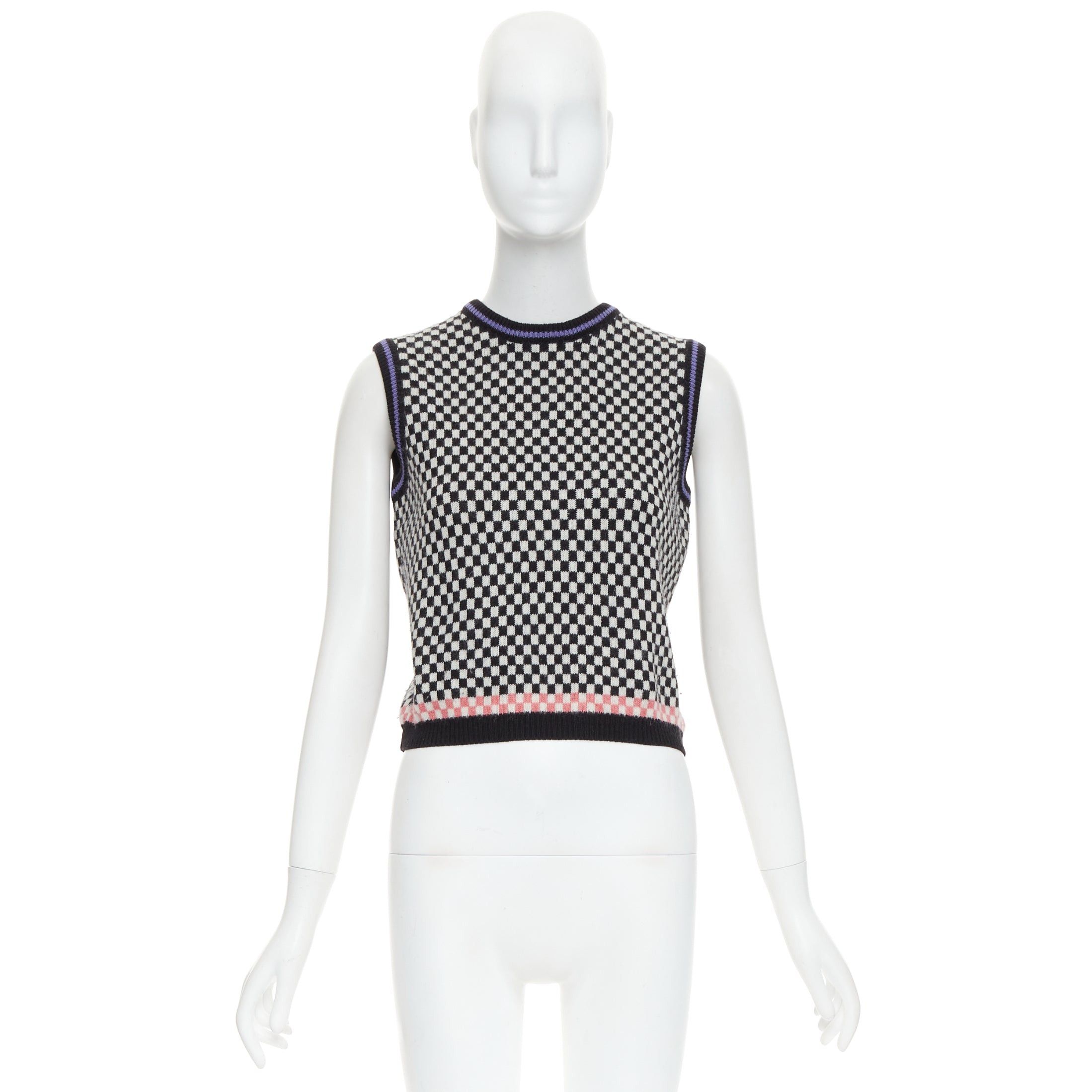 Versace GIANNI VERSACE Vintage black white checkered cropped sweater vest Size S / US 4 / IT 40 - 9 Thumbnail