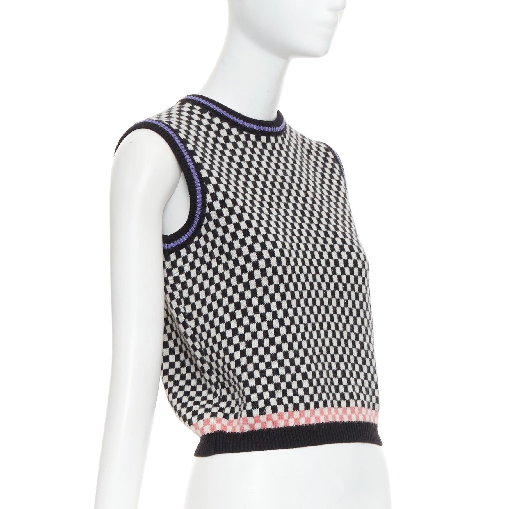 Versace GIANNI VERSACE Vintage black white checkered cropped sweater vest Size S / US 4 / IT 40 - 3 Thumbnail