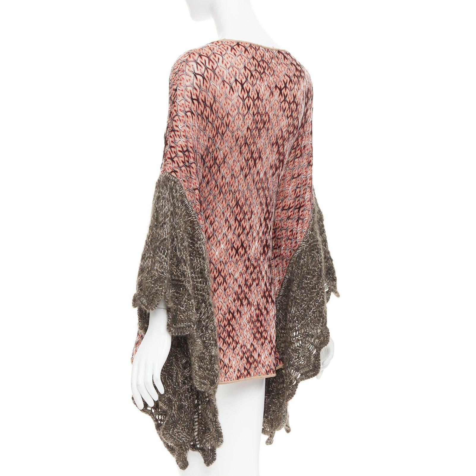 Missoni MISSONI red brown wool blend signature chevron contrast knit poncho sweater Size M / US 6-8 / IT 42-44 - 6 Thumbnail