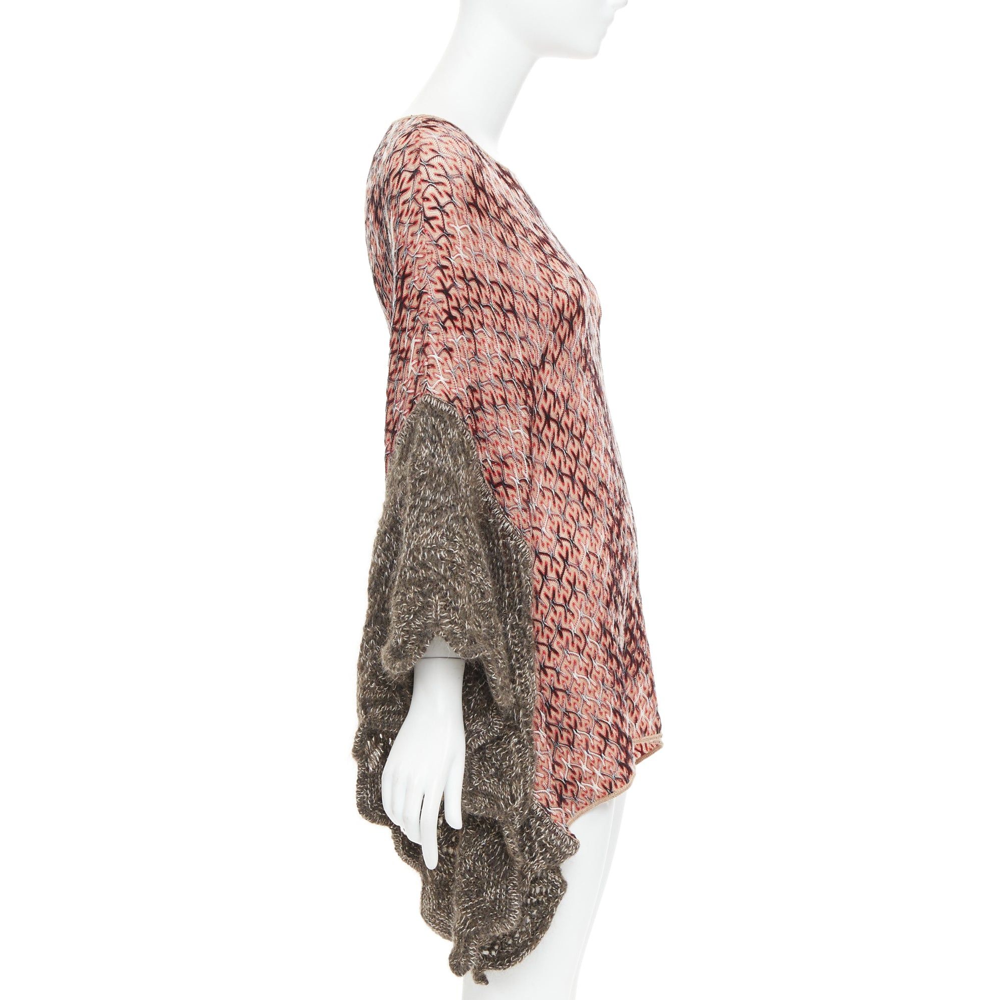 Missoni MISSONI red brown wool blend signature chevron contrast knit poncho sweater Size M / US 6-8 / IT 42-44 - 4 Thumbnail