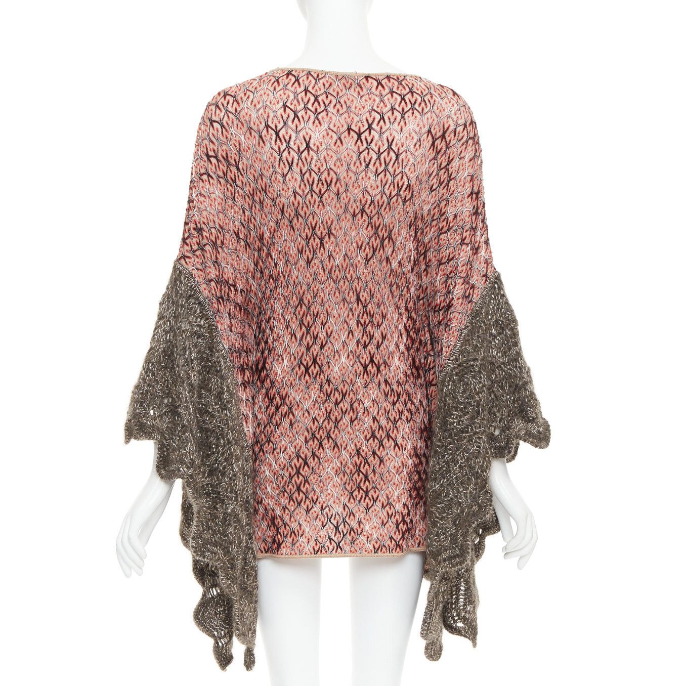 Missoni MISSONI red brown wool blend signature chevron contrast knit poncho sweater Size M / US 6-8 / IT 42-44 - 5 Thumbnail