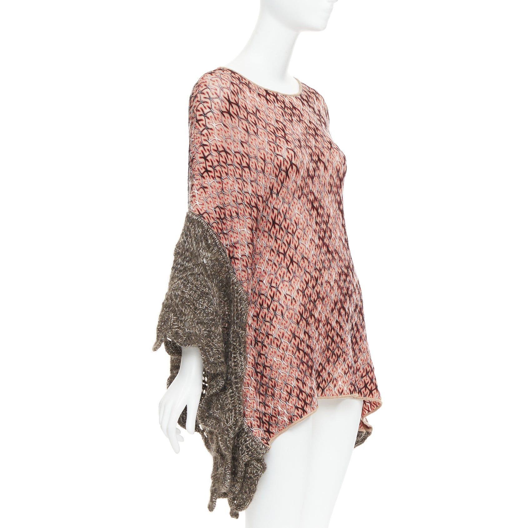 Missoni MISSONI red brown wool blend signature chevron contrast knit poncho sweater Size M / US 6-8 / IT 42-44 - 3 Thumbnail