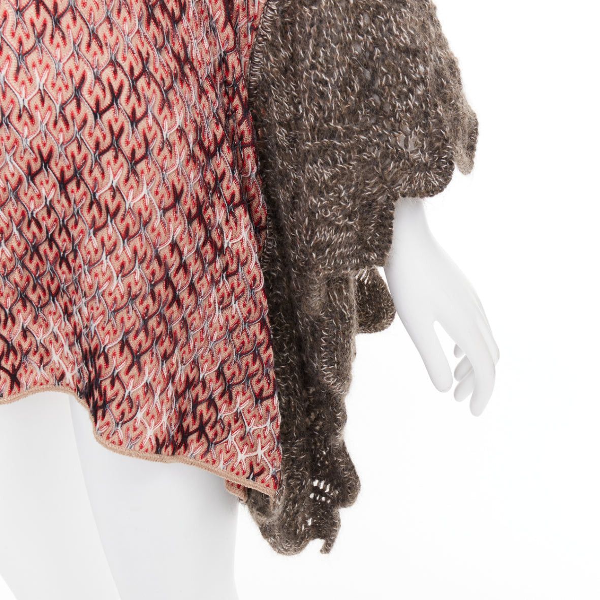 Missoni MISSONI red brown wool blend signature chevron contrast knit poncho sweater Size M / US 6-8 / IT 42-44 - 2 Thumbnail