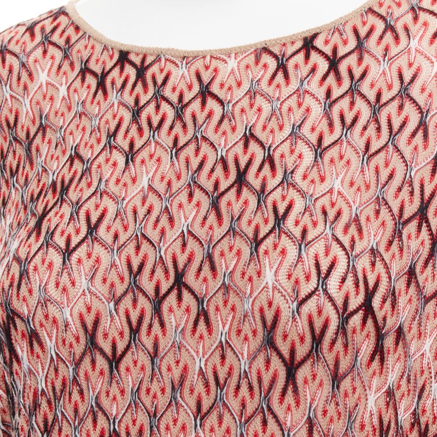 Missoni MISSONI red brown wool blend signature chevron contrast knit poncho sweater Size M / US 6-8 / IT 42-44 - 7 Thumbnail