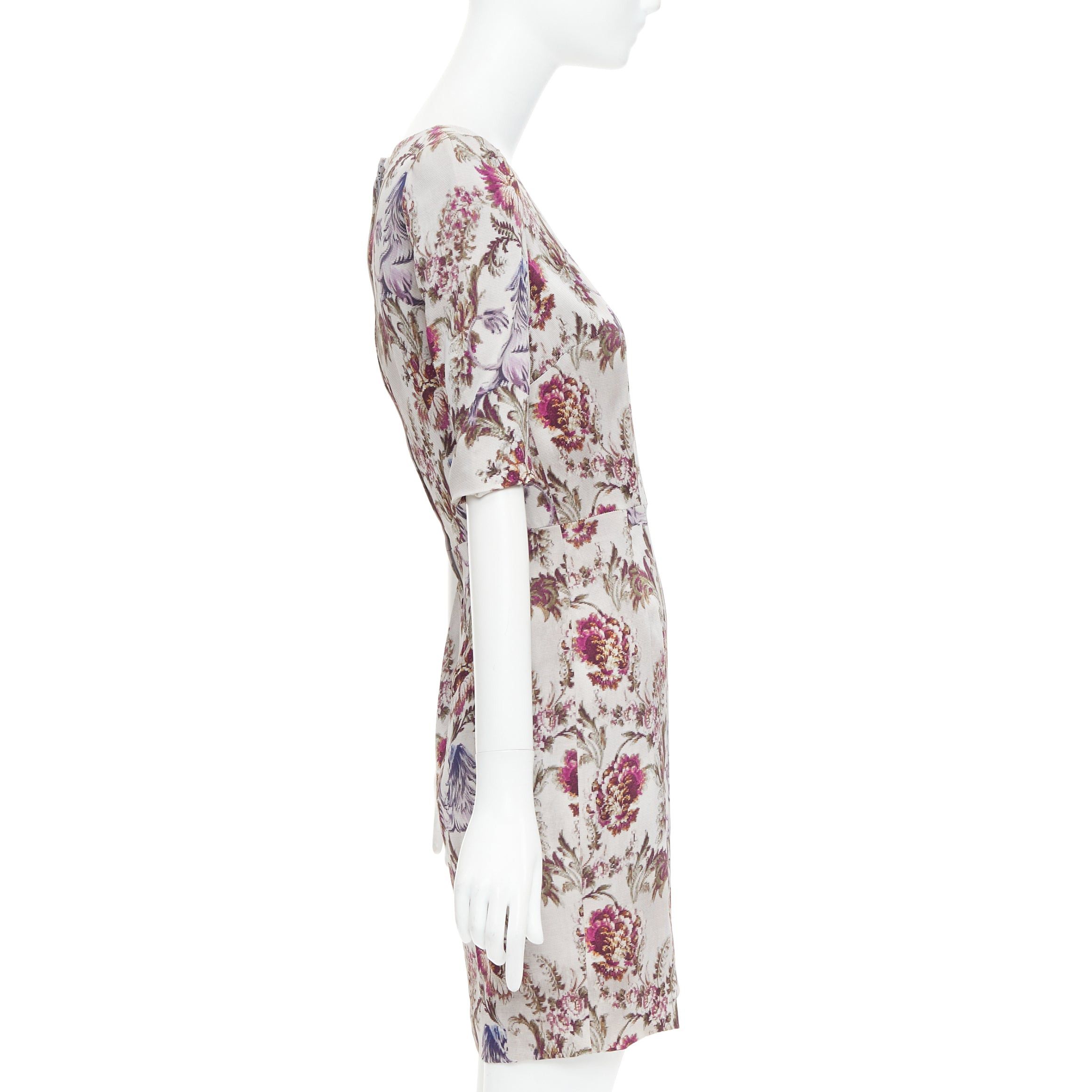 Dolce & Gabbana DOLCE GABBANA purple grey silk Barocco flower print sheath dress IT42 M Size M / US 6-8 / IT 42-44 - 4 Thumbnail
