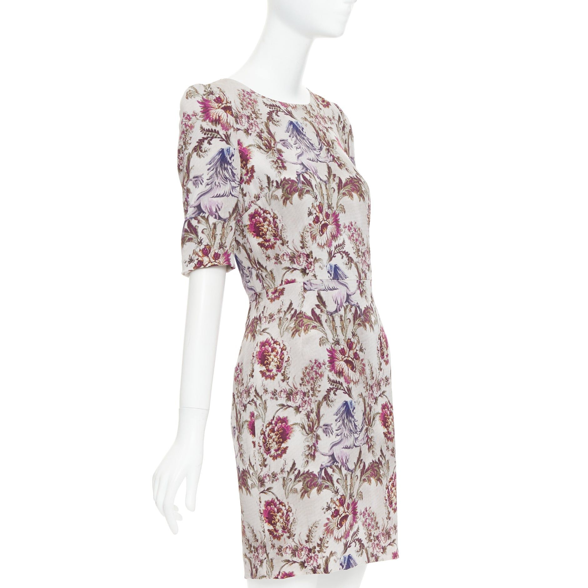 Dolce & Gabbana DOLCE GABBANA purple grey silk Barocco flower print sheath dress IT42 M Size M / US 6-8 / IT 42-44 - 3 Thumbnail