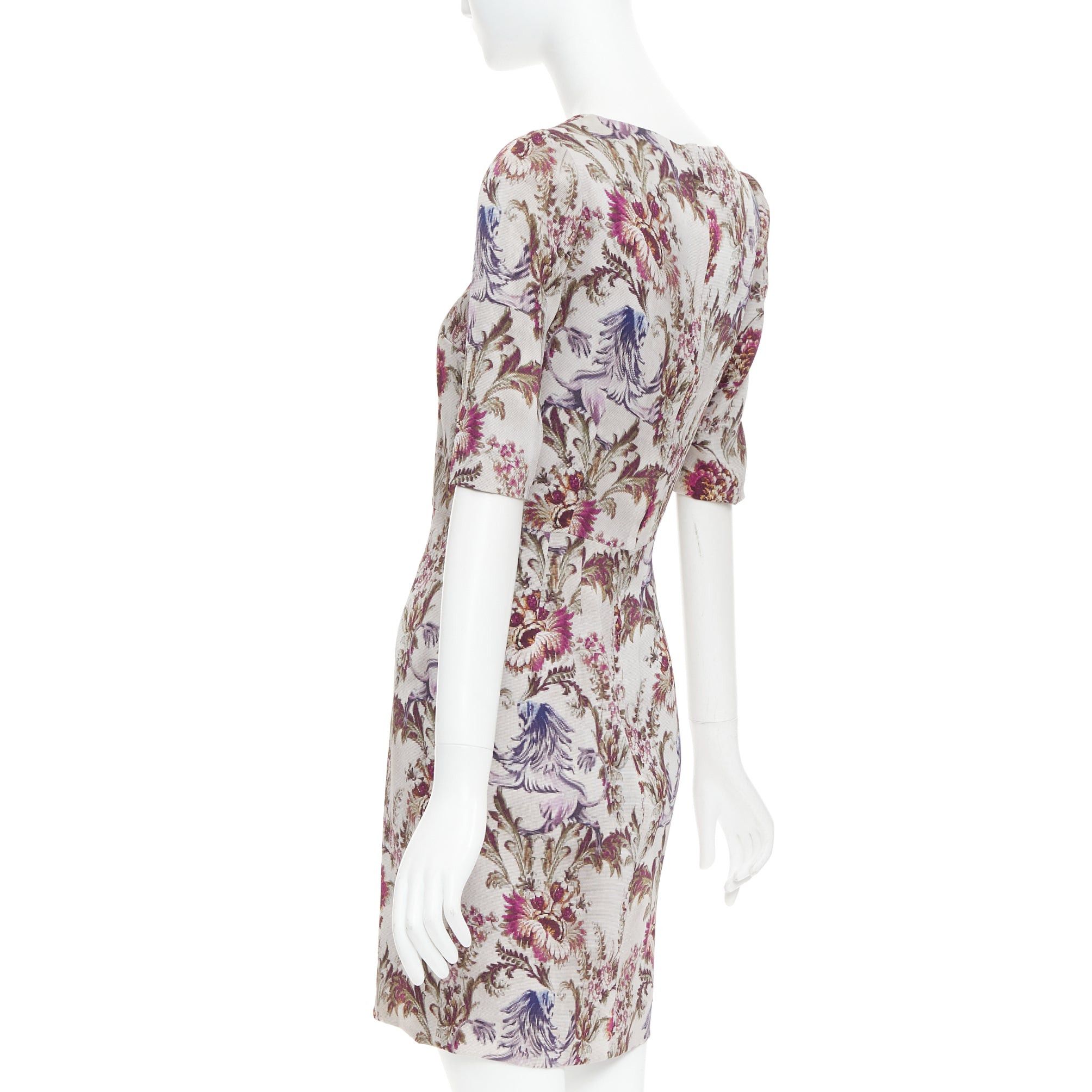 Dolce & Gabbana DOLCE GABBANA purple grey silk Barocco flower print sheath dress IT42 M Size M / US 6-8 / IT 42-44 - 6 Thumbnail