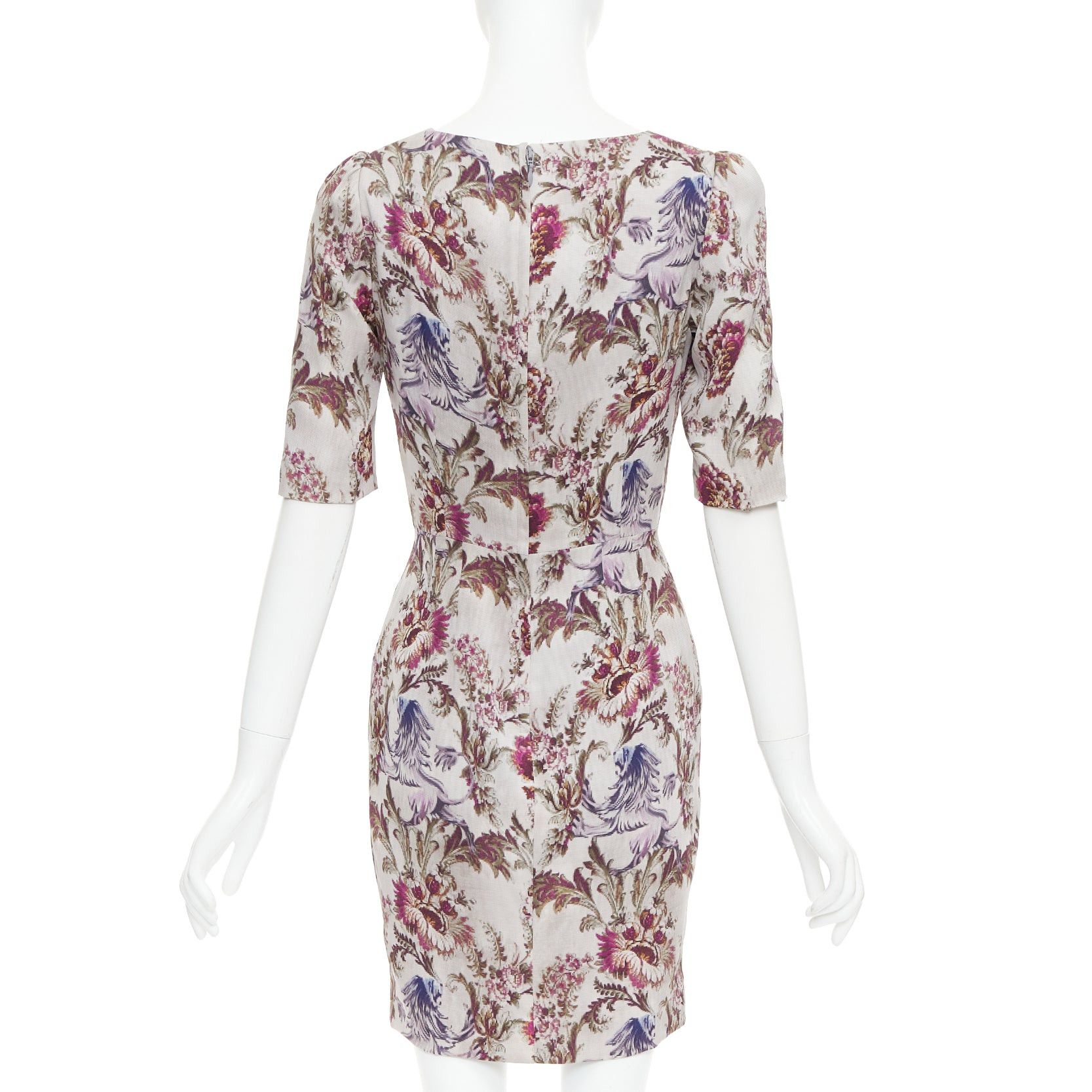Dolce & Gabbana DOLCE GABBANA purple grey silk Barocco flower print sheath dress IT42 M Size M / US 6-8 / IT 42-44 - 5 Thumbnail