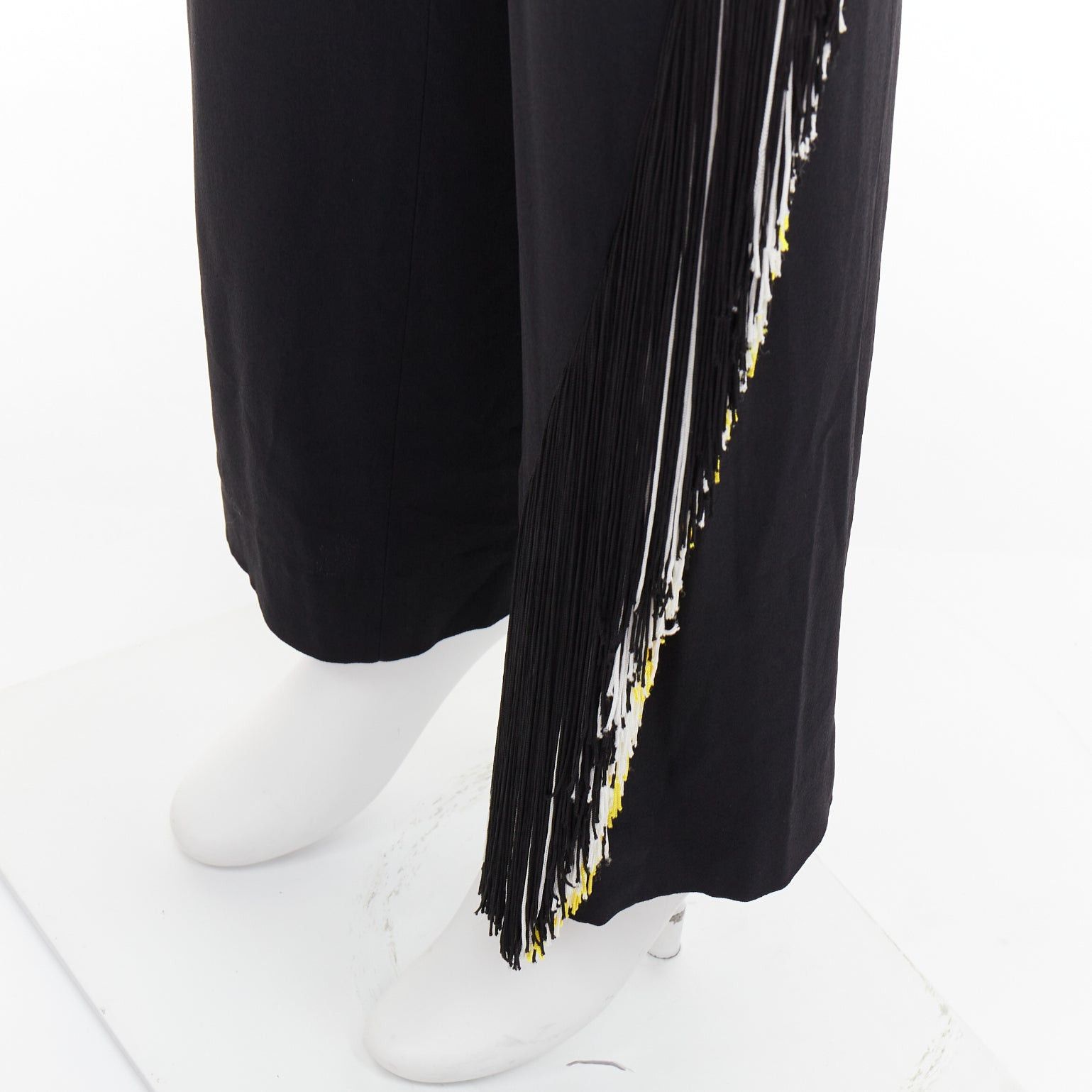 Christopher Kane CHRISTOPHER KANE black georgette yellow white fringe trim trouser pants UK8 S Size 27" / US 4 / IT 40 - 7 Thumbnail