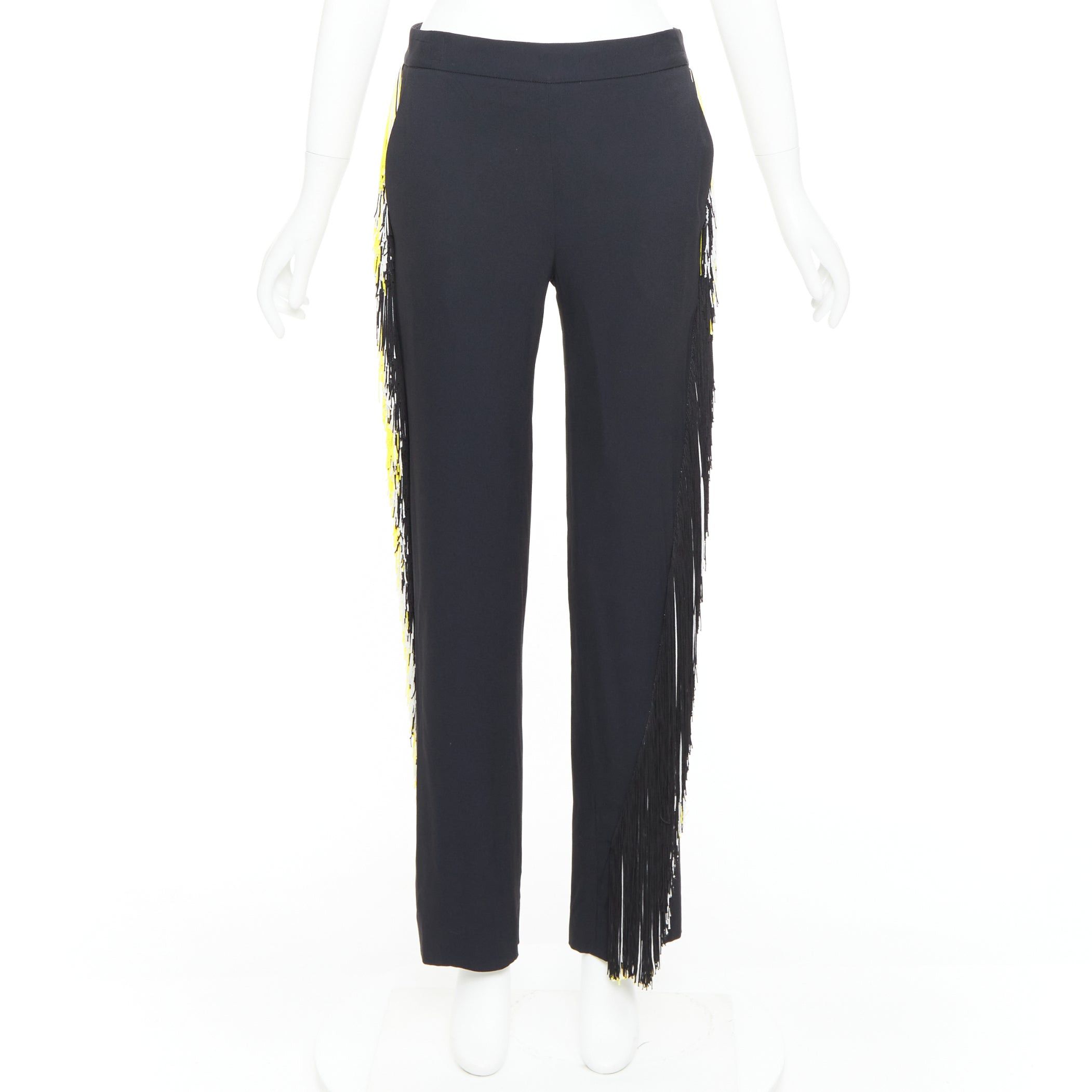 Christopher Kane CHRISTOPHER KANE black georgette yellow white fringe trim trouser pants UK8 S Size 27" / US 4 / IT 40 - 9 Thumbnail