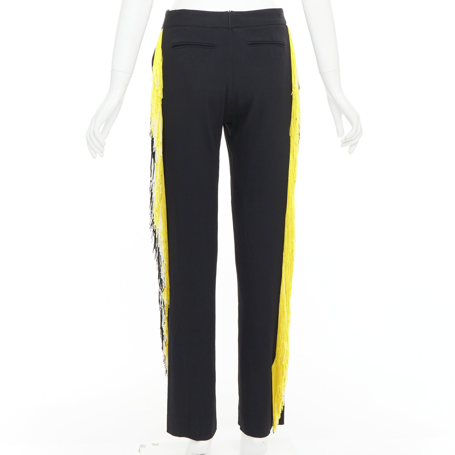 Christopher Kane CHRISTOPHER KANE black georgette yellow white fringe trim trouser pants UK8 S Size 27" / US 4 / IT 40 - 5 Thumbnail