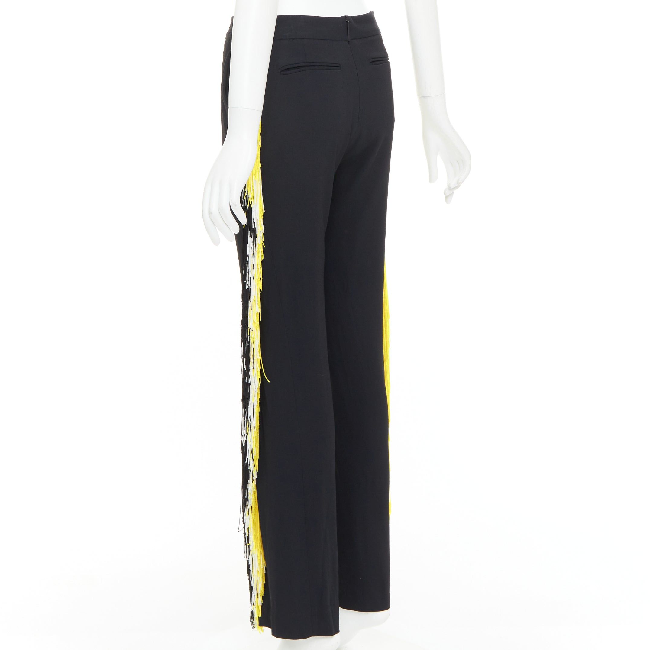 Christopher Kane CHRISTOPHER KANE black georgette yellow white fringe trim trouser pants UK8 S Size 27" / US 4 / IT 40 - 6 Thumbnail