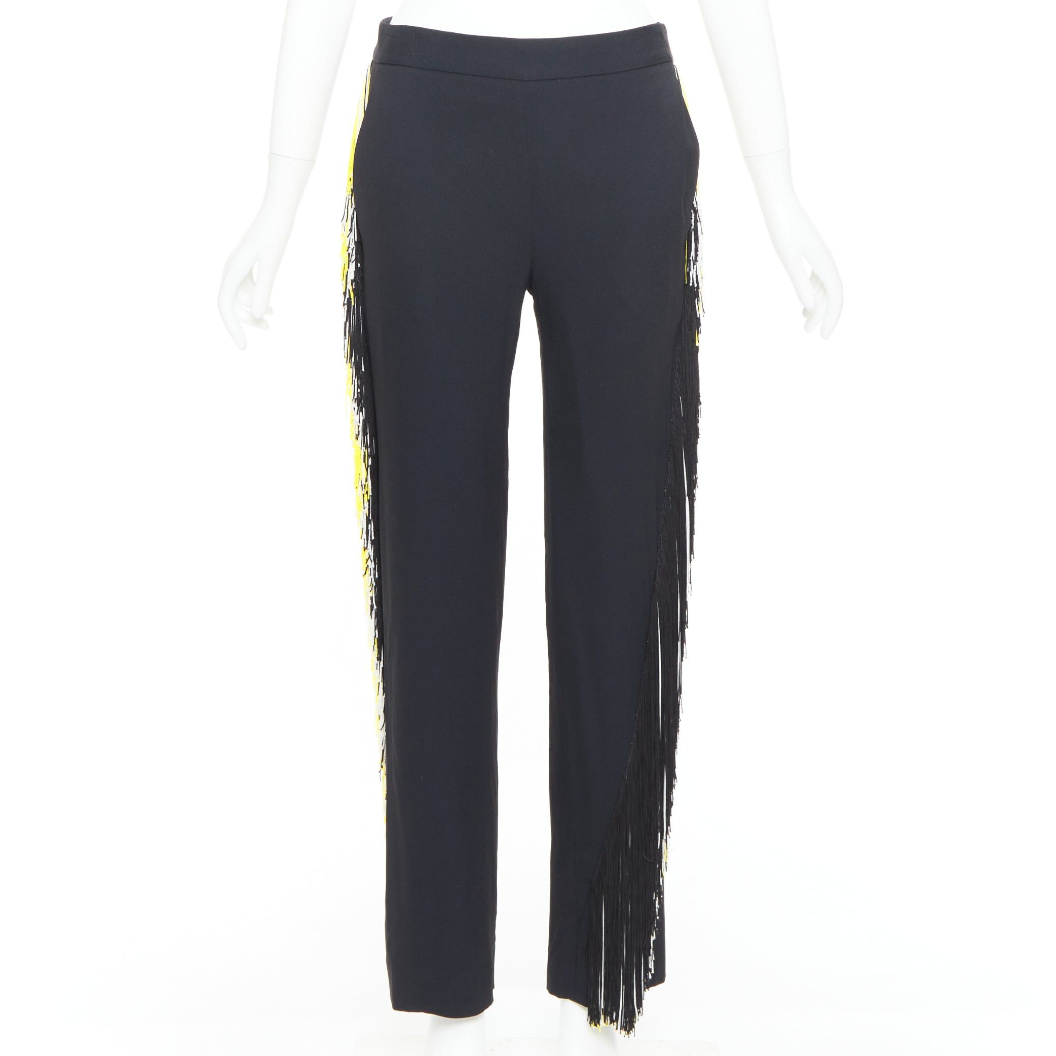 Christopher Kane CHRISTOPHER KANE black georgette yellow white fringe trim trouser pants UK8 S Size 27" / US 4 / IT 40 - 3 Thumbnail