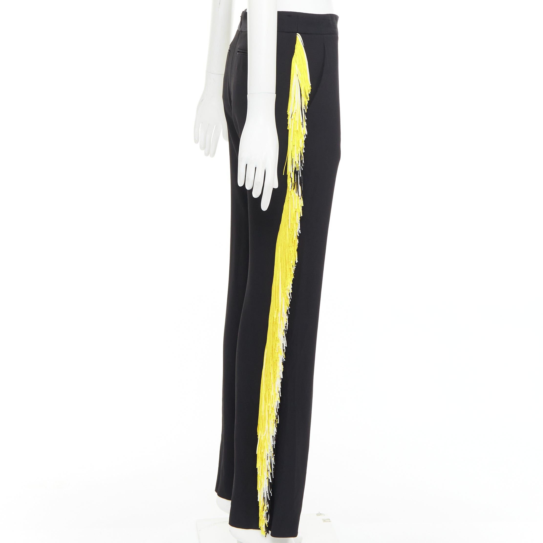 Christopher Kane CHRISTOPHER KANE black georgette yellow white fringe trim trouser pants UK8 S Size 27" / US 4 / IT 40 - 4 Thumbnail