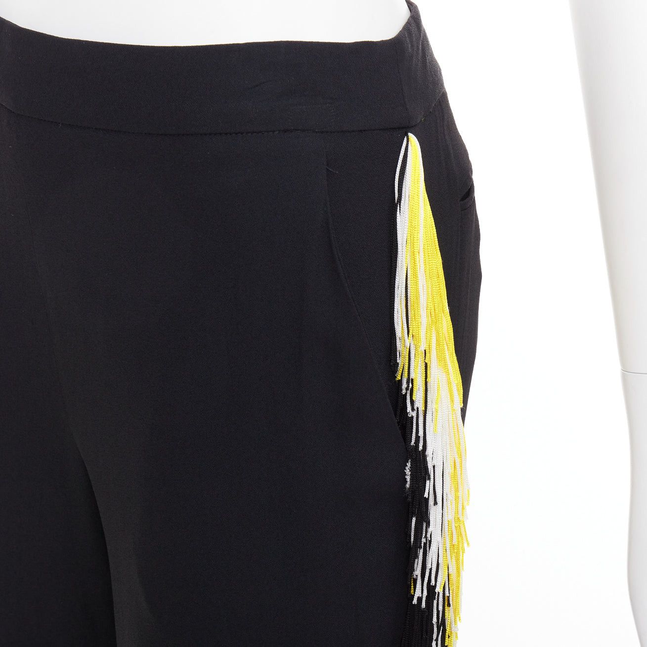 Christopher Kane CHRISTOPHER KANE black georgette yellow white fringe trim trouser pants UK8 S Size 27" / US 4 / IT 40 - 2 Thumbnail