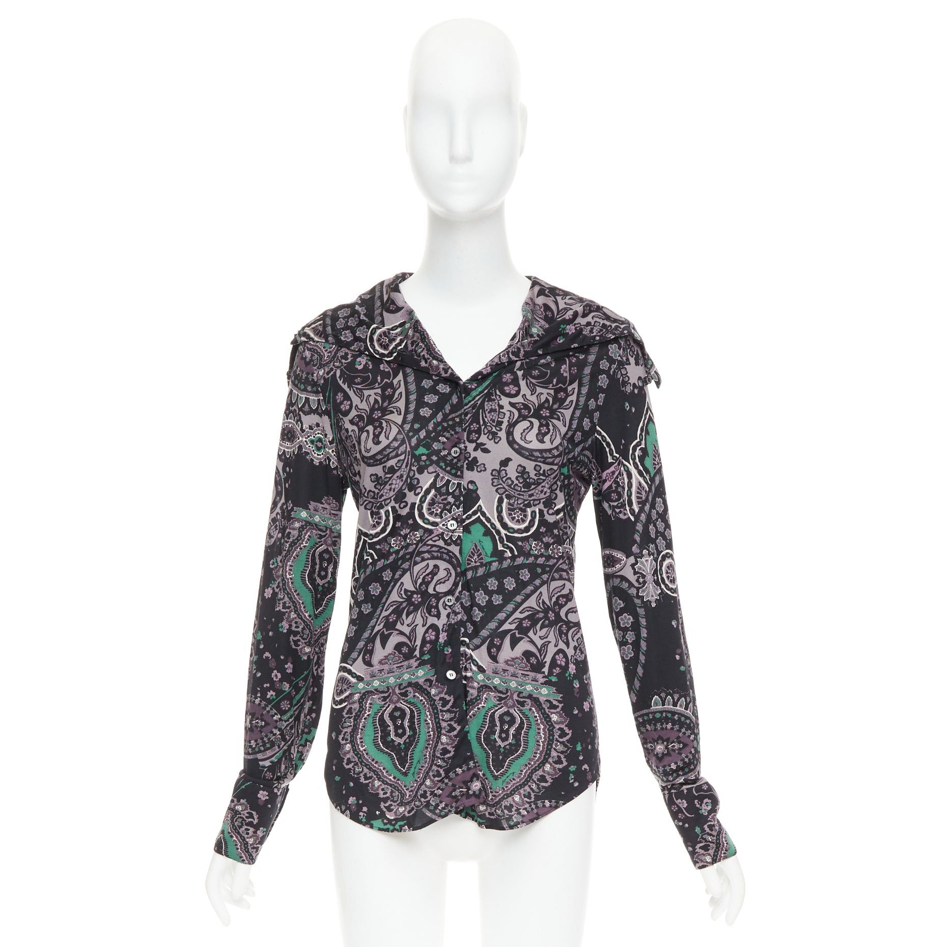Burberry BURBERRY 100% silk black purple green grey paisley print dress shirt M Size M / US 6-8 / IT 42-44 - 9 Thumbnail