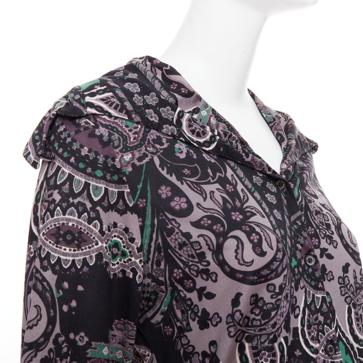 Burberry BURBERRY 100% silk black purple green grey paisley print dress shirt M Size M / US 6-8 / IT 42-44 - 7 Thumbnail