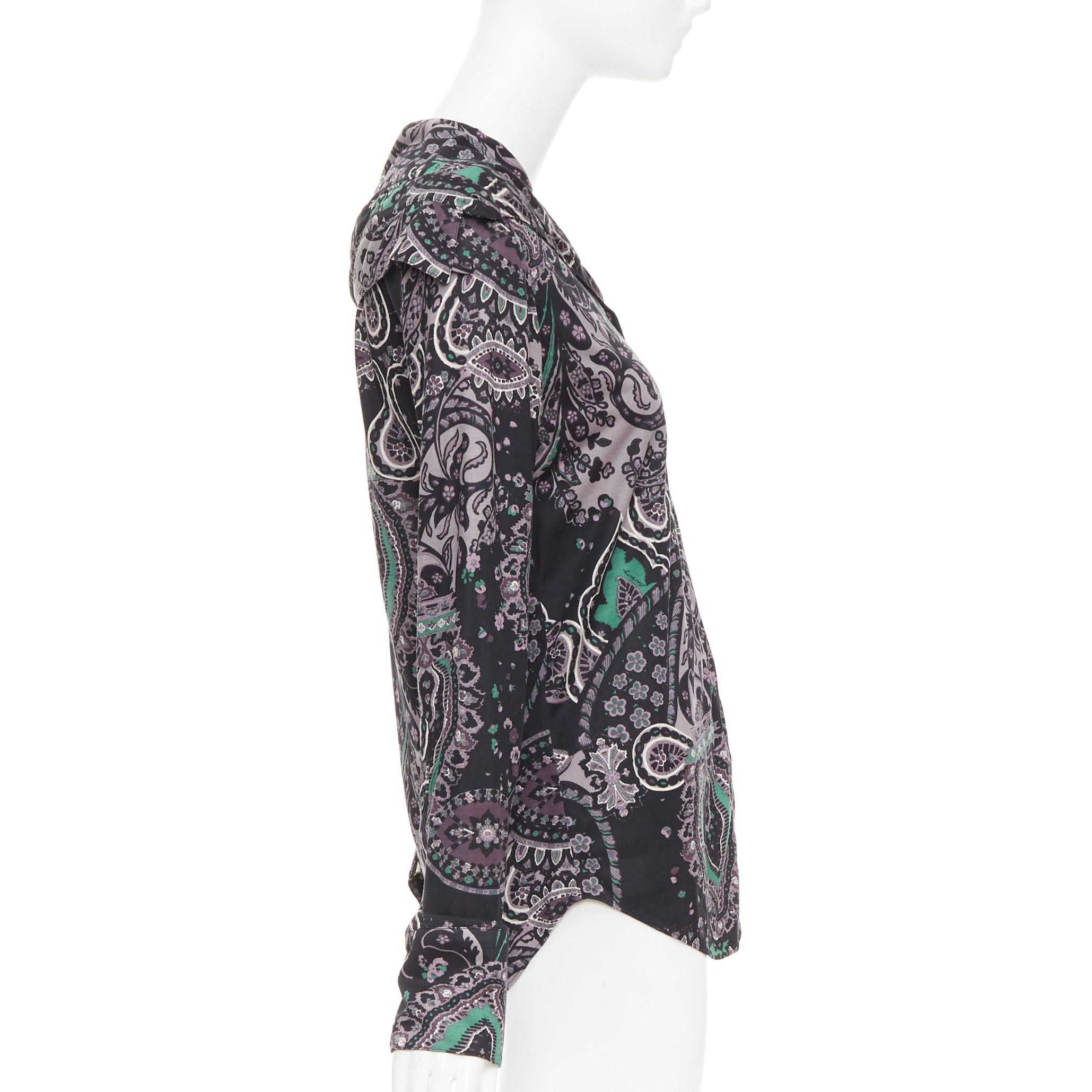 Burberry BURBERRY 100% silk black purple green grey paisley print dress shirt M Size M / US 6-8 / IT 42-44 - 4 Thumbnail