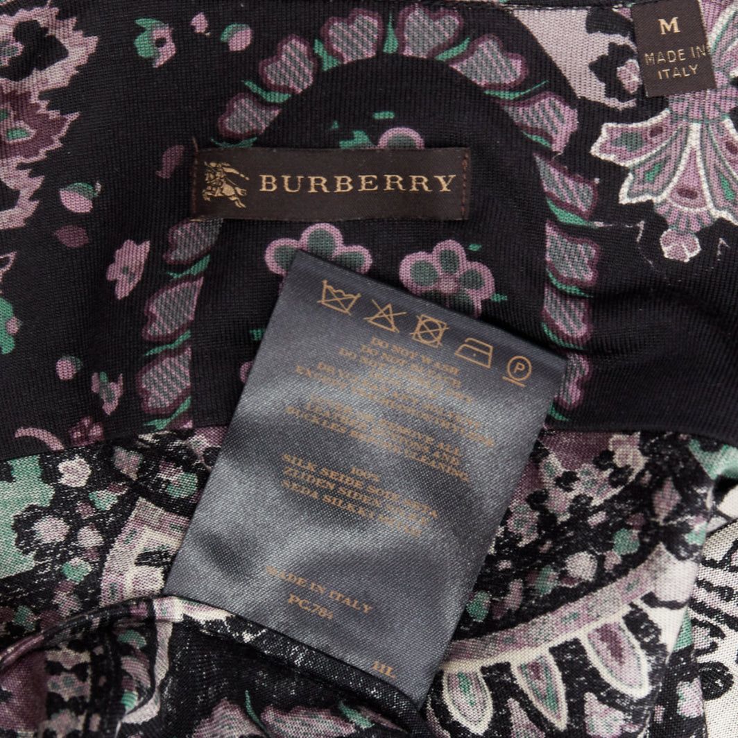 Burberry BURBERRY 100% silk black purple green grey paisley print dress shirt M Size M / US 6-8 / IT 42-44 - 8 Thumbnail