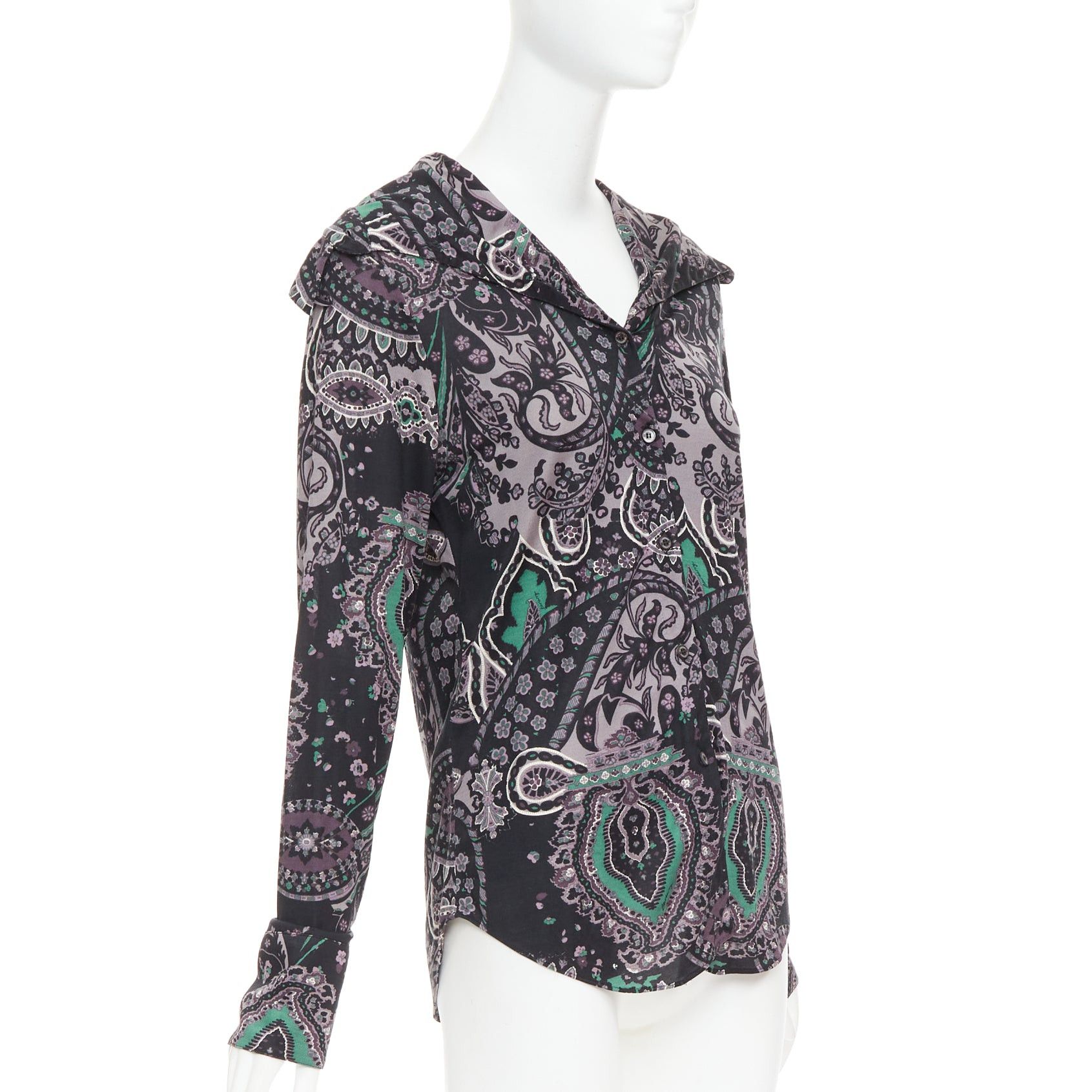 Burberry BURBERRY 100% silk black purple green grey paisley print dress shirt M Size M / US 6-8 / IT 42-44 - 3 Thumbnail