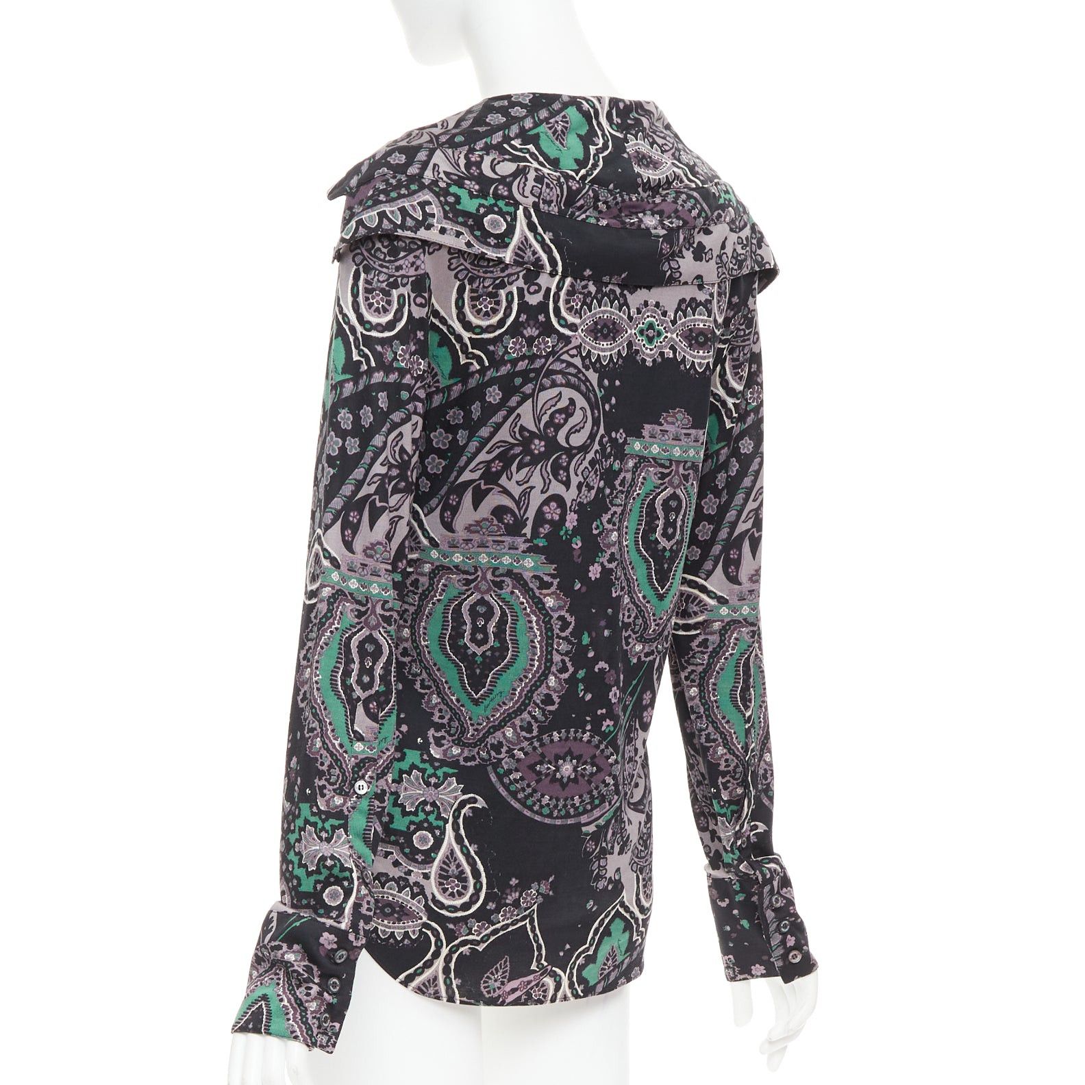 Burberry BURBERRY 100% silk black purple green grey paisley print dress shirt M Size M / US 6-8 / IT 42-44 - 6 Thumbnail