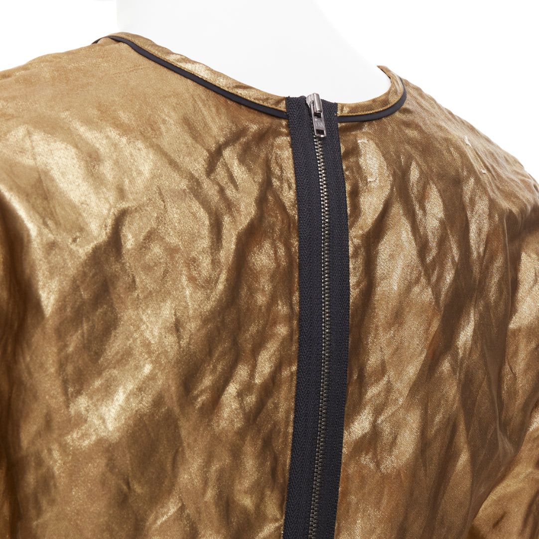 Marni MARNI 2010 metallic gold coated black piped boxy half sleeved cropped top IT40 S Size S / US 4 / IT 40 - 2 Thumbnail