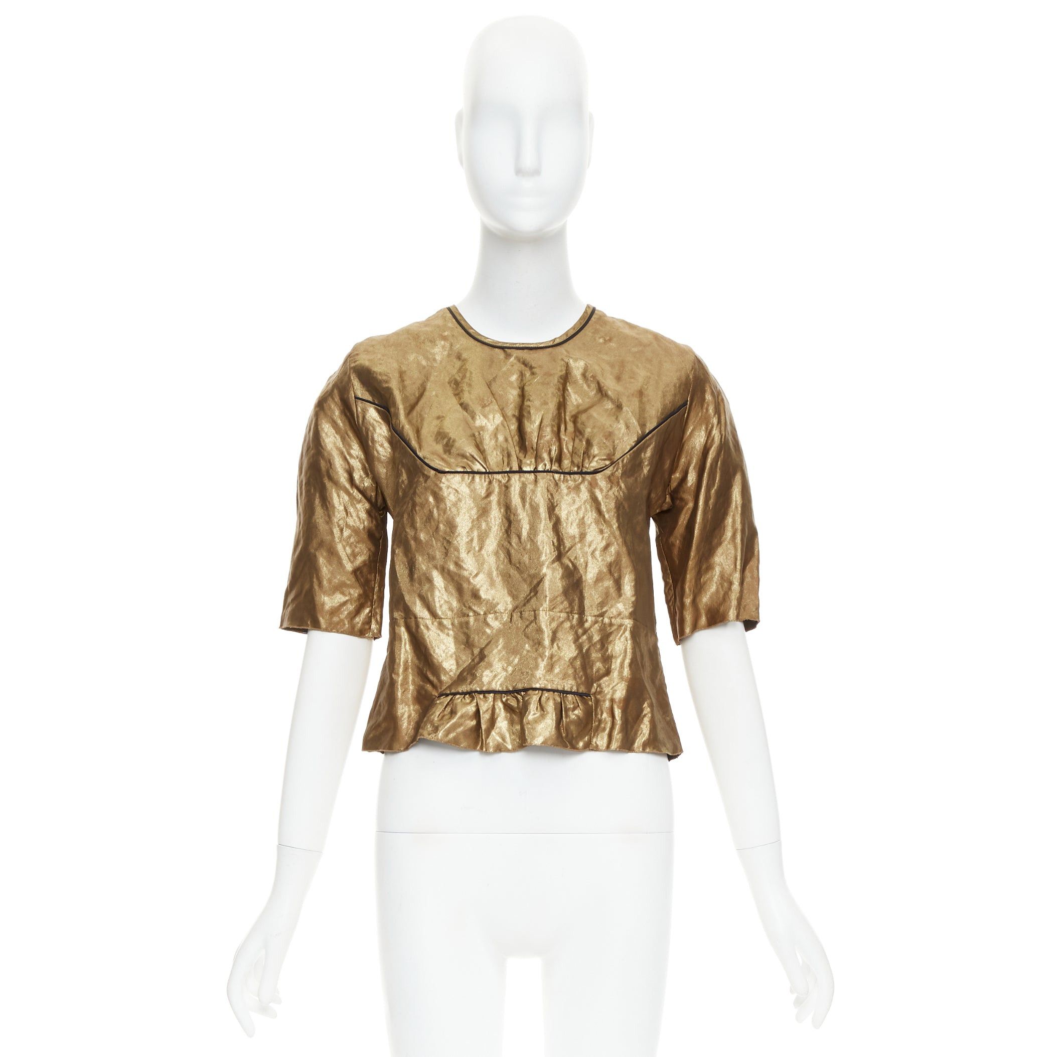 Marni MARNI 2010 metallic gold coated black piped boxy half sleeved cropped top IT40 S Size S / US 4 / IT 40 - 9 Thumbnail