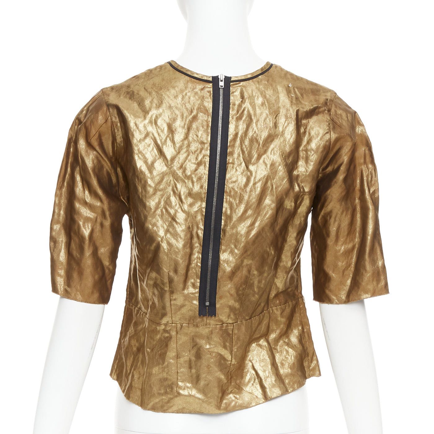 Marni MARNI 2010 metallic gold coated black piped boxy half sleeved cropped top IT40 S Size S / US 4 / IT 40 - 5 Thumbnail