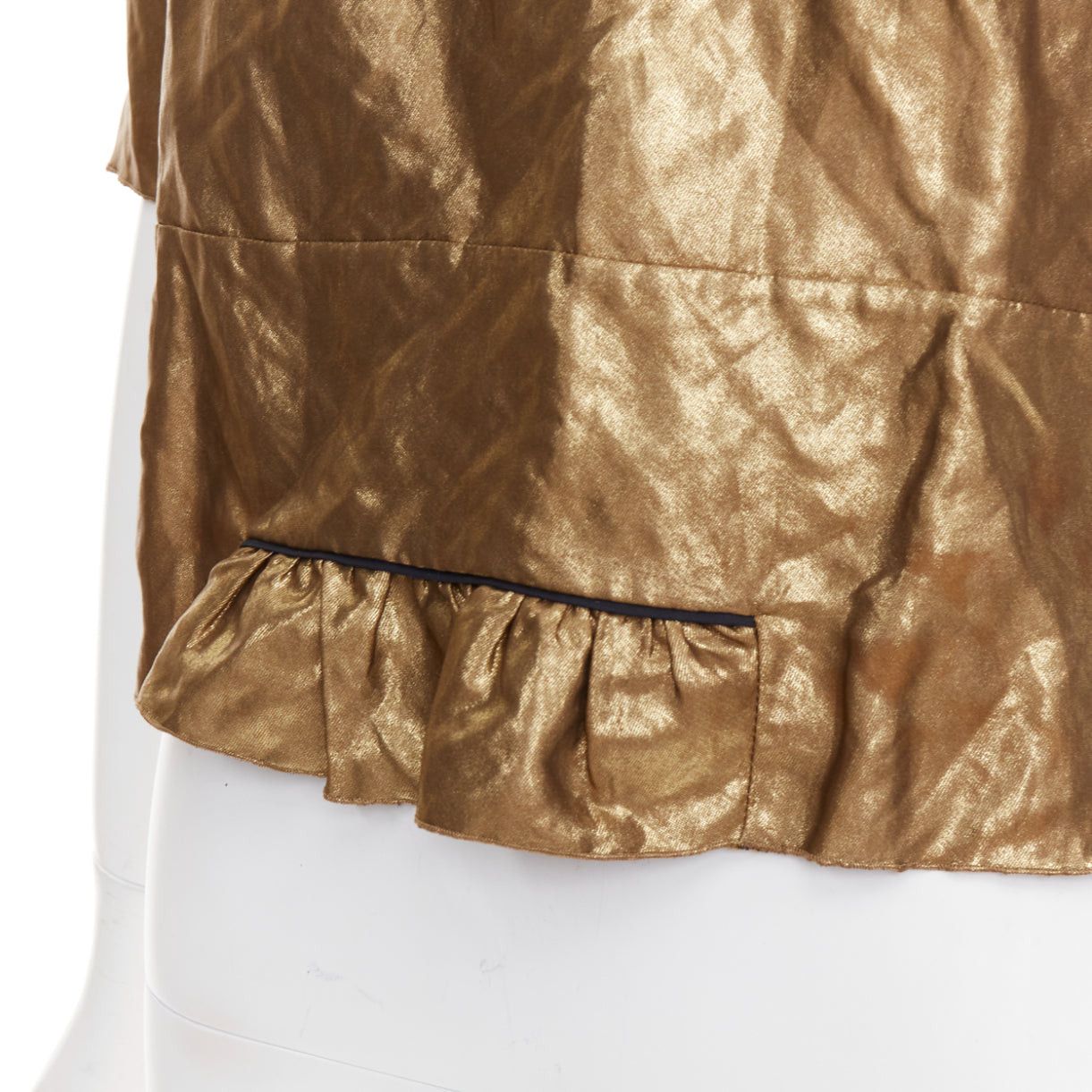 Marni MARNI 2010 metallic gold coated black piped boxy half sleeved cropped top IT40 S Size S / US 4 / IT 40 - 7 Thumbnail