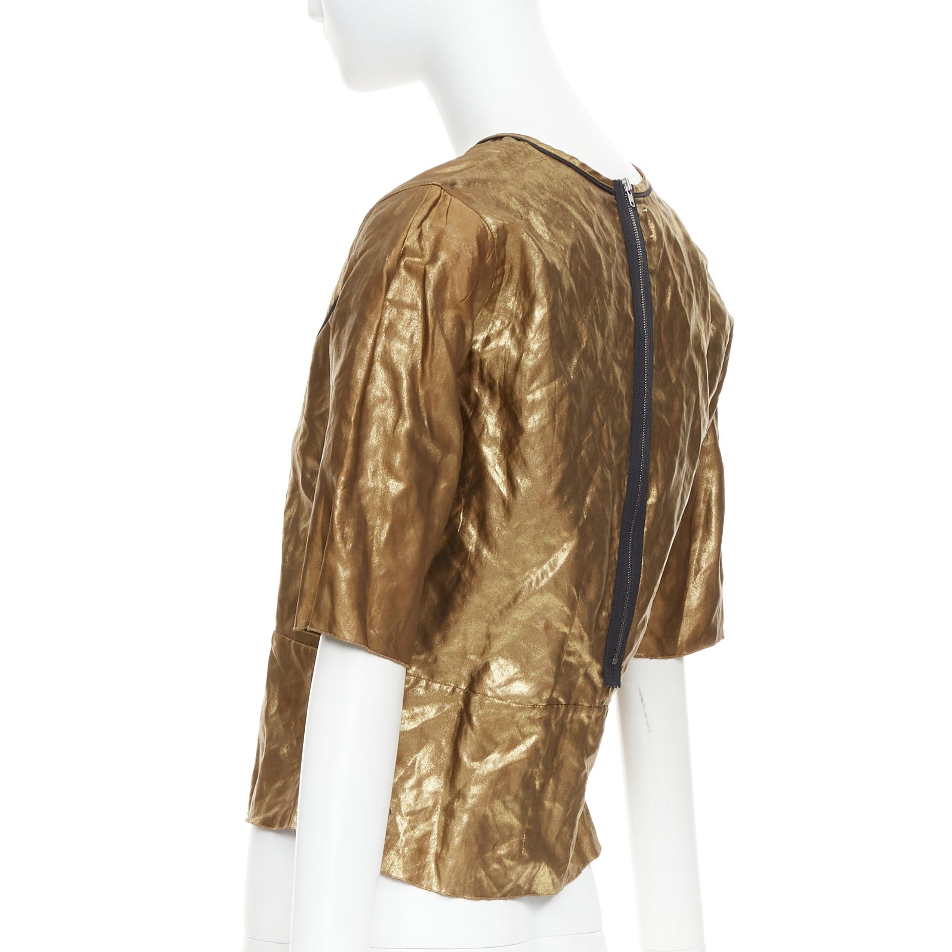 Marni MARNI 2010 metallic gold coated black piped boxy half sleeved cropped top IT40 S Size S / US 4 / IT 40 - 6 Thumbnail