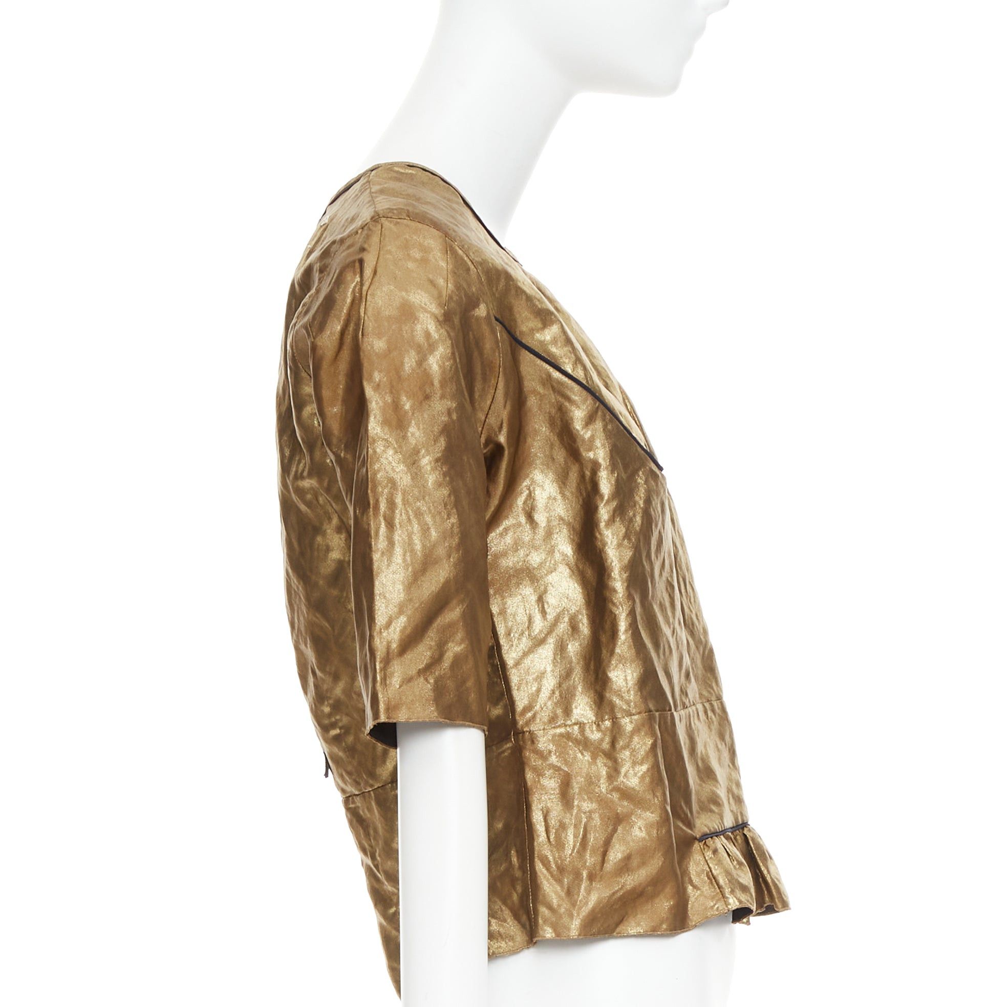 Marni MARNI 2010 metallic gold coated black piped boxy half sleeved cropped top IT40 S Size S / US 4 / IT 40 - 4 Thumbnail