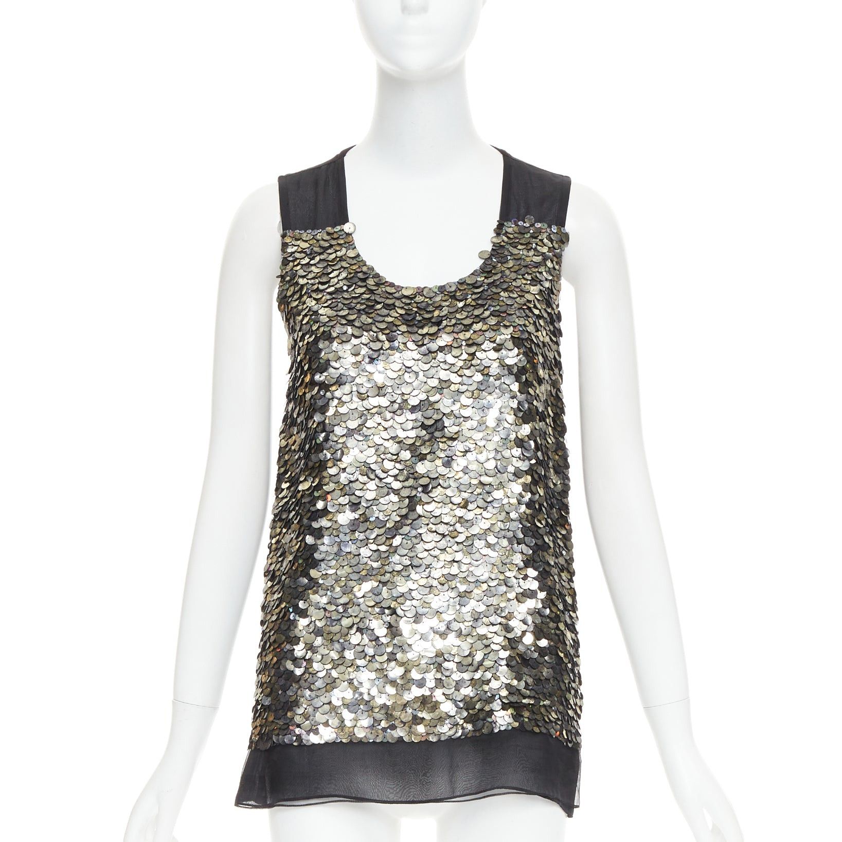 Givenchy GIVENCHY black sheer silk lined iridescent sequinned illusion top L Size M / US 6-8 / IT 42-44 - 3 Thumbnail