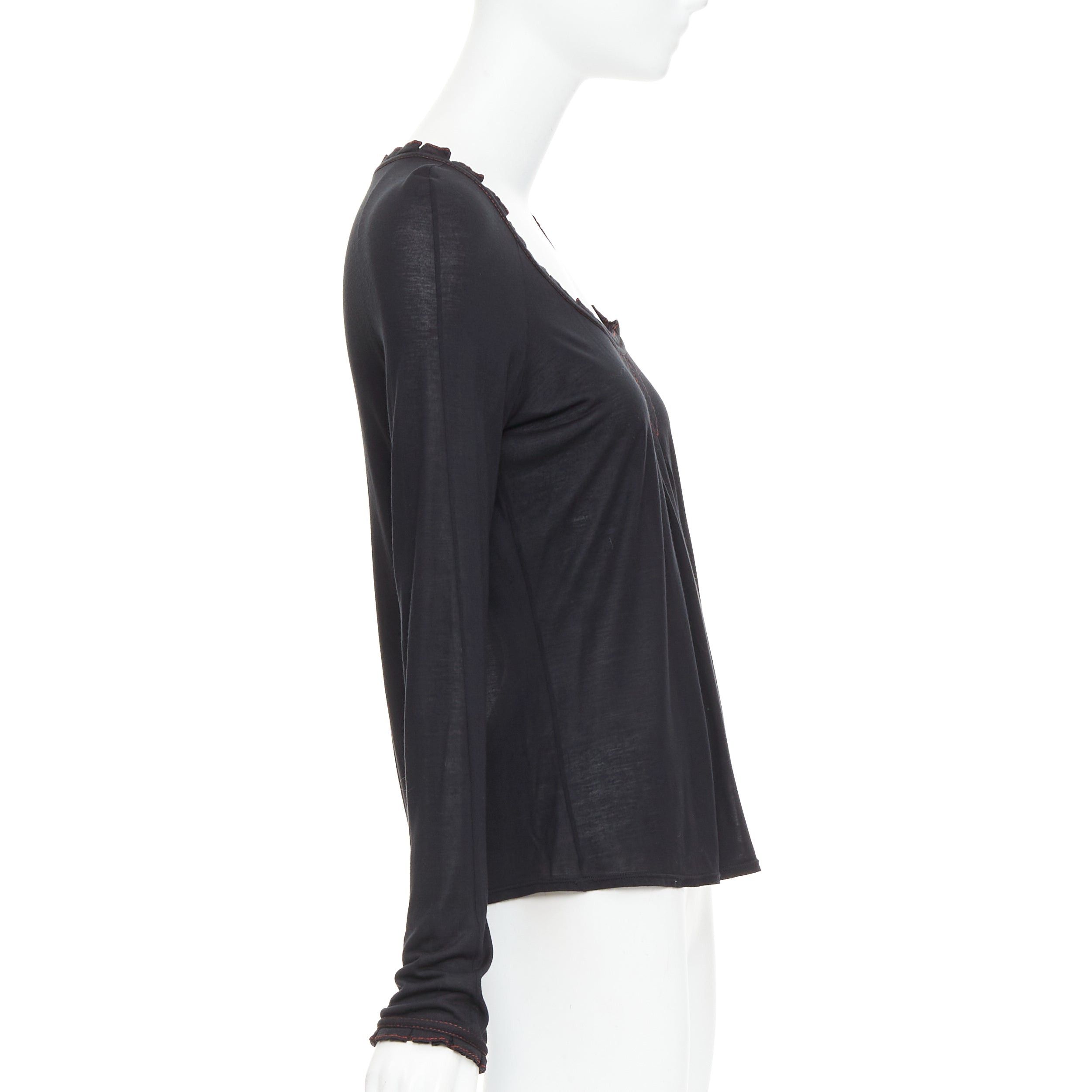 Gucci GUCCI 2006 Vintage black red overstitch nylon modal scoop neck plisse top M Size M / US 6-8 / IT 42-44 - 4 Thumbnail