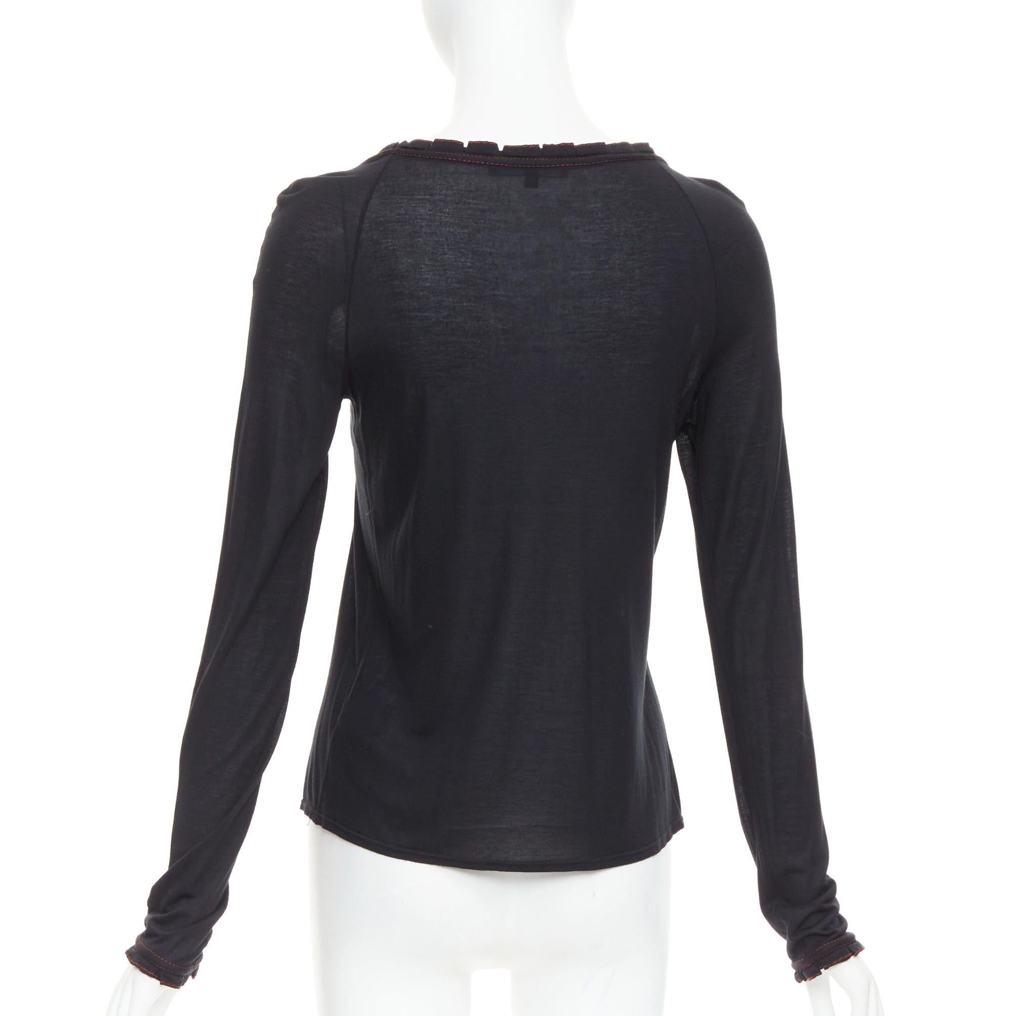 Gucci GUCCI 2006 Vintage black red overstitch nylon modal scoop neck plisse top M Size M / US 6-8 / IT 42-44 - 5 Thumbnail
