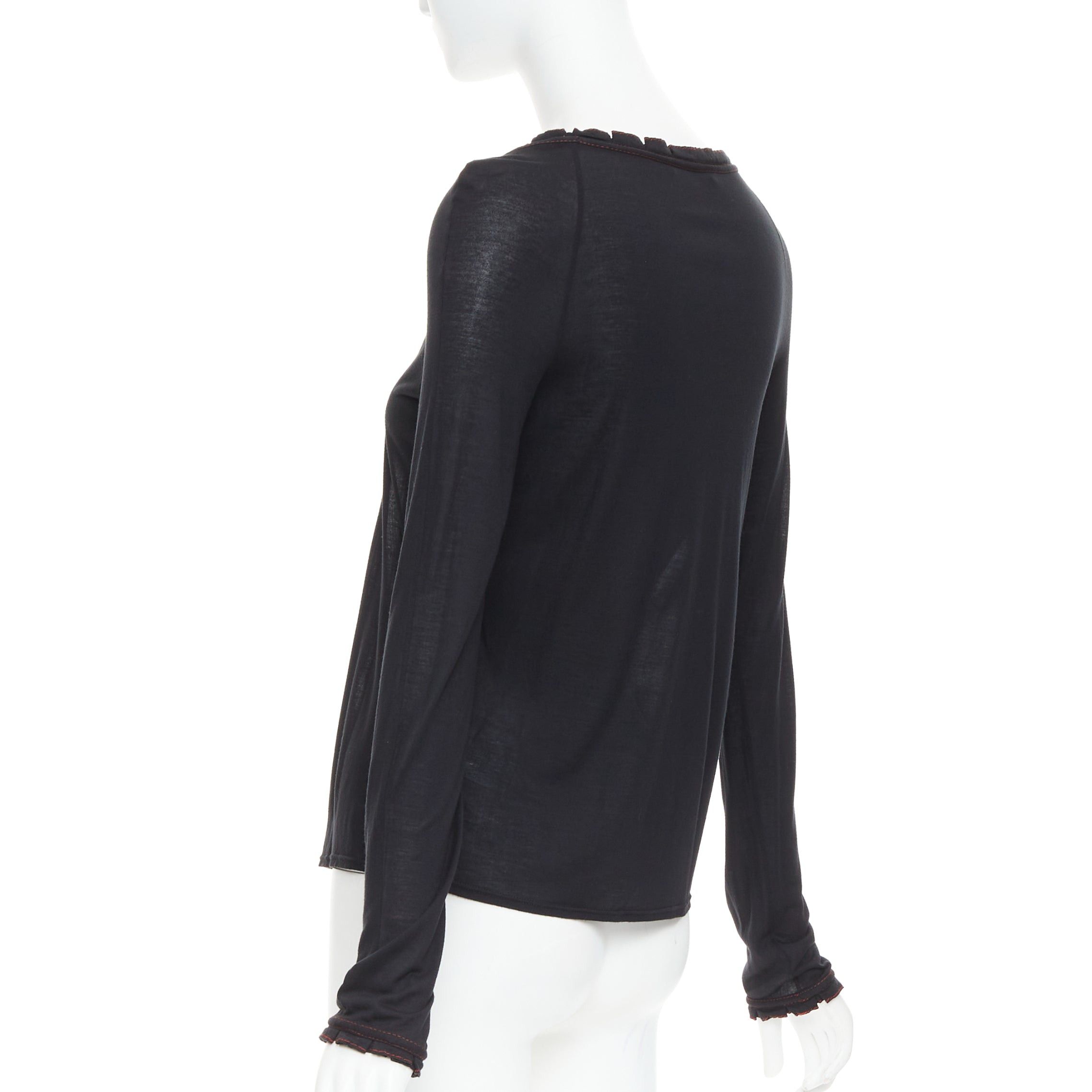 Gucci GUCCI 2006 Vintage black red overstitch nylon modal scoop neck plisse top M Size M / US 6-8 / IT 42-44 - 6 Thumbnail