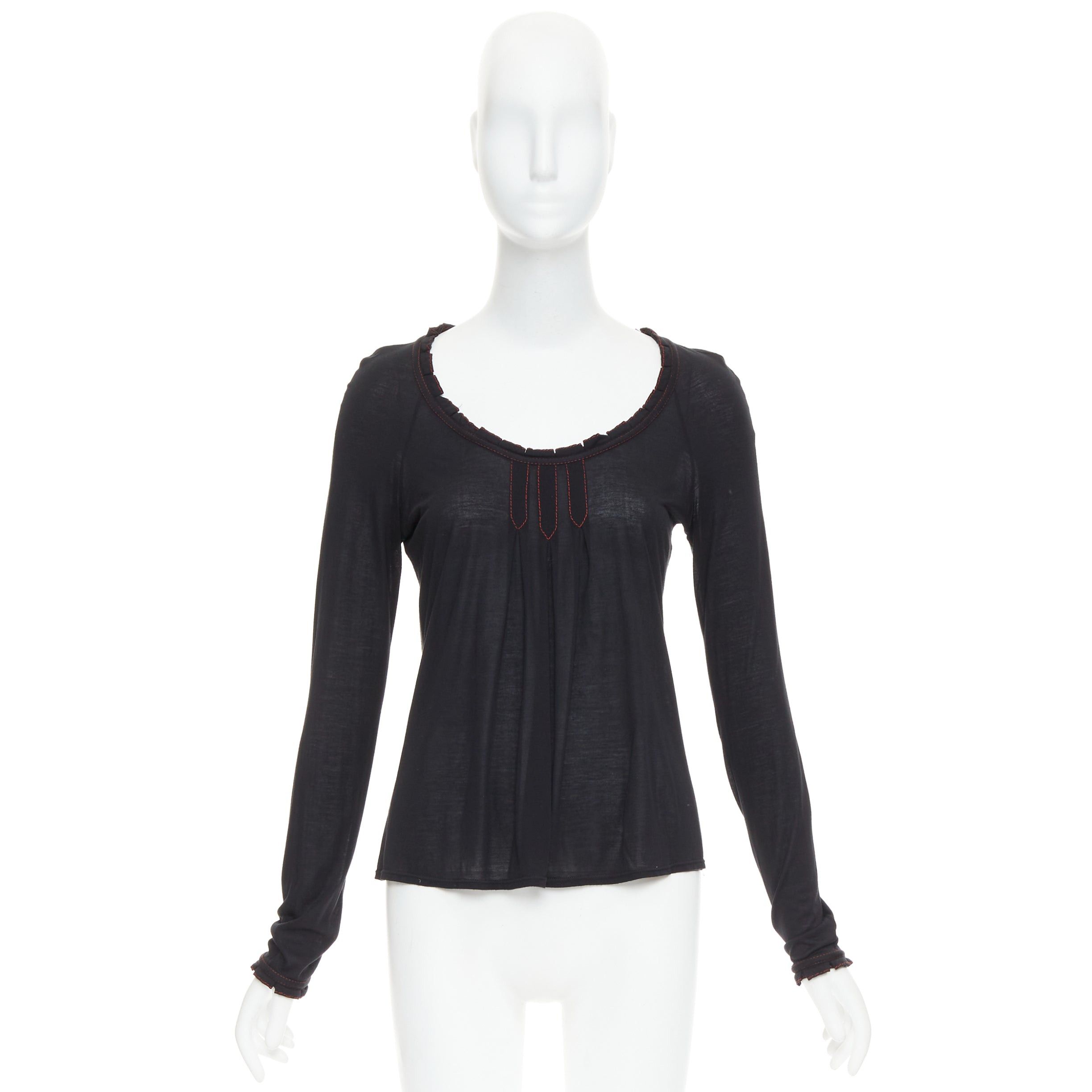 Gucci GUCCI 2006 Vintage black red overstitch nylon modal scoop neck plisse top M Size M / US 6-8 / IT 42-44 - 9 Thumbnail
