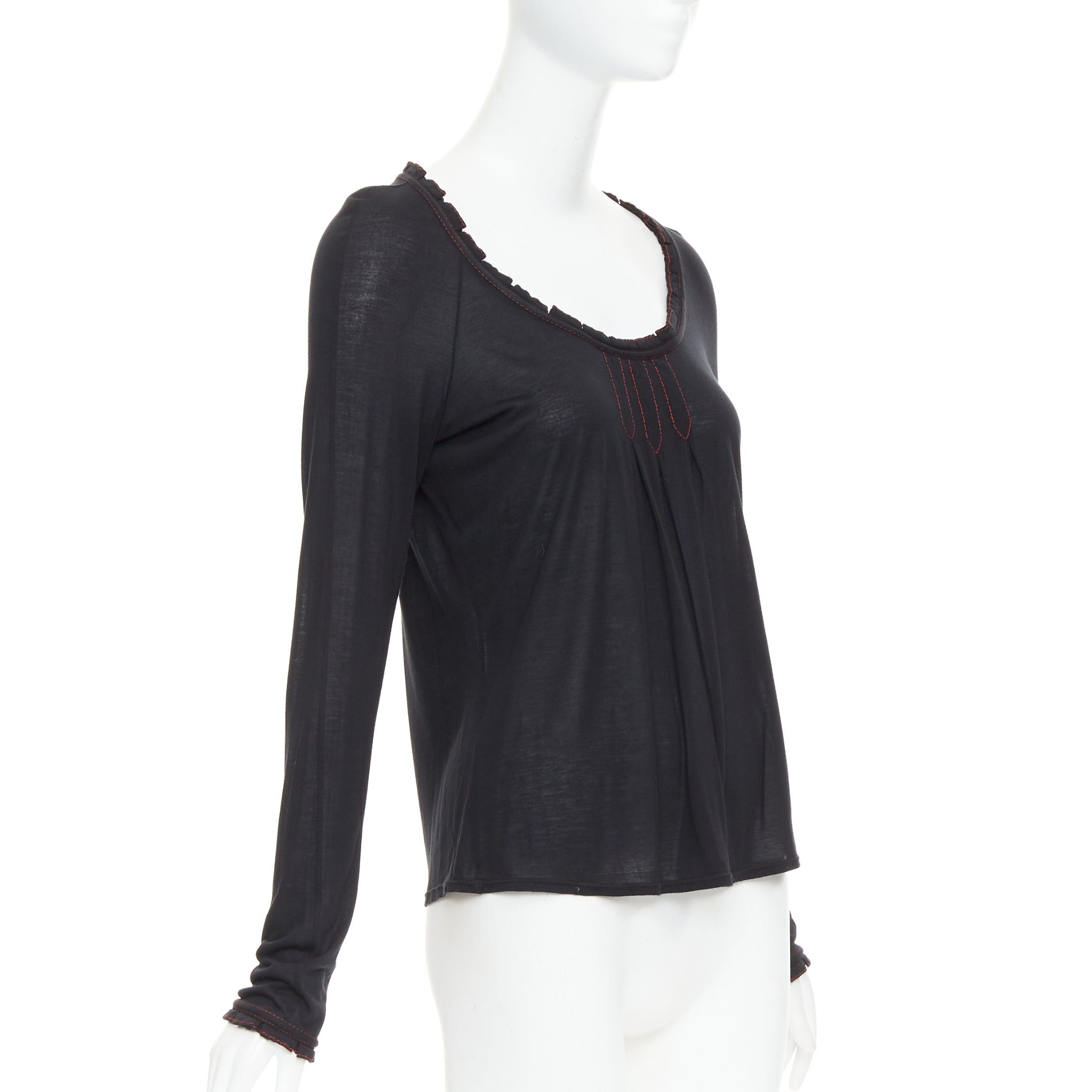 Gucci GUCCI 2006 Vintage black red overstitch nylon modal scoop neck plisse top M Size M / US 6-8 / IT 42-44 - 3 Thumbnail