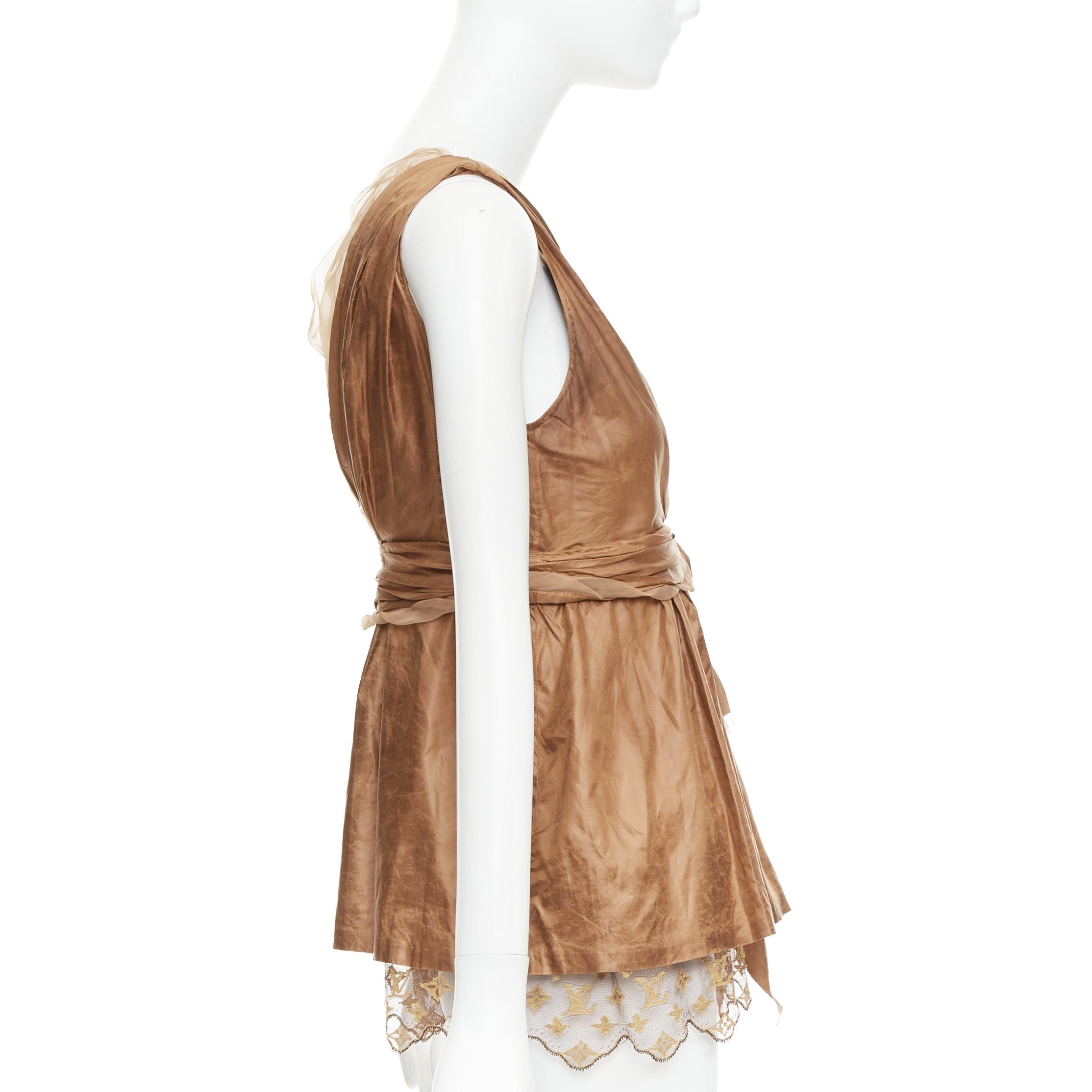 Louis Vuitton LOUIS VUITTON Marc Jacobs bronze monogram silk lace rosette wrap top FR38 M Size M / US 6-8 / IT 42-44 - 4 Thumbnail