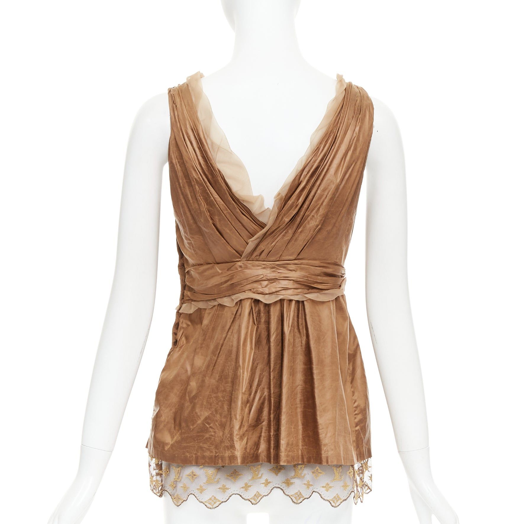 Louis Vuitton LOUIS VUITTON Marc Jacobs bronze monogram silk lace rosette wrap top FR38 M Size M / US 6-8 / IT 42-44 - 5 Thumbnail
