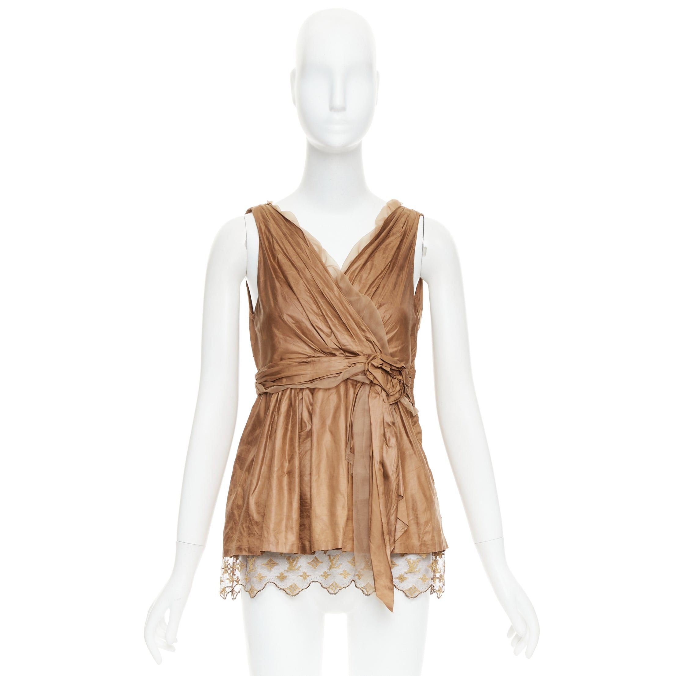 Louis Vuitton LOUIS VUITTON Marc Jacobs bronze monogram silk lace rosette wrap top FR38 M Size M / US 6-8 / IT 42-44 - 9 Thumbnail