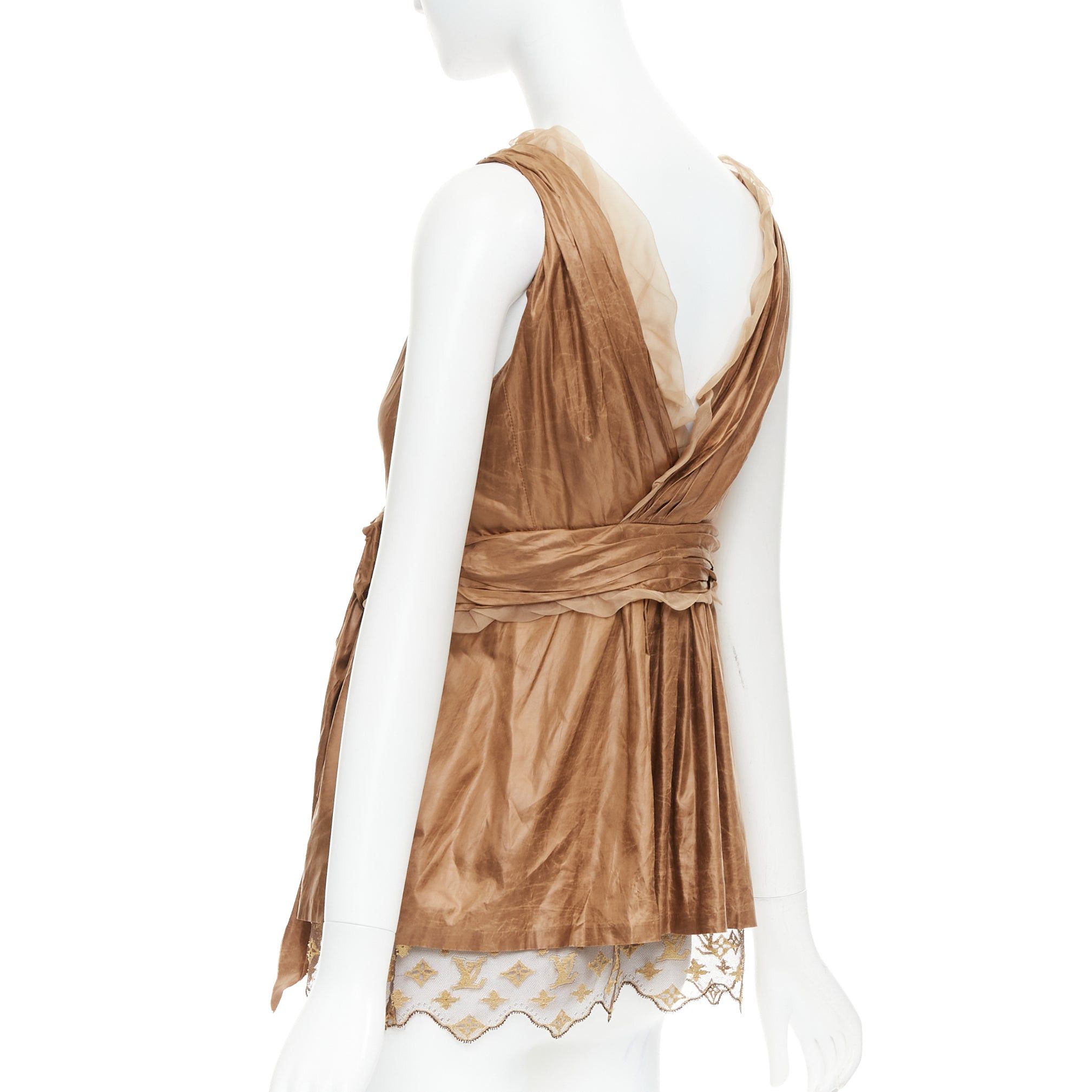 Louis Vuitton LOUIS VUITTON Marc Jacobs bronze monogram silk lace rosette wrap top FR38 M Size M / US 6-8 / IT 42-44 - 6 Thumbnail