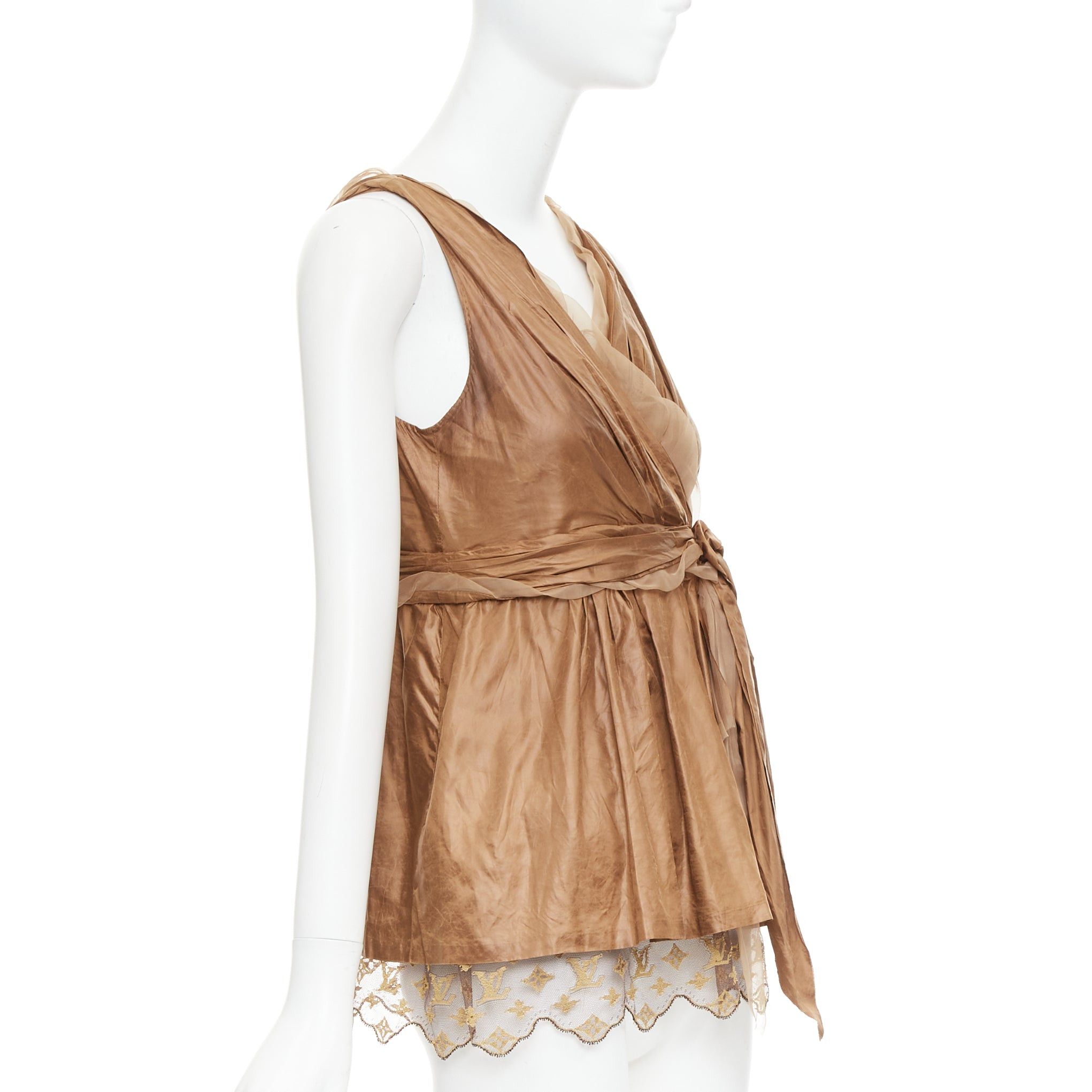 Louis Vuitton LOUIS VUITTON Marc Jacobs bronze monogram silk lace rosette wrap top FR38 M Size M / US 6-8 / IT 42-44 - 3 Thumbnail