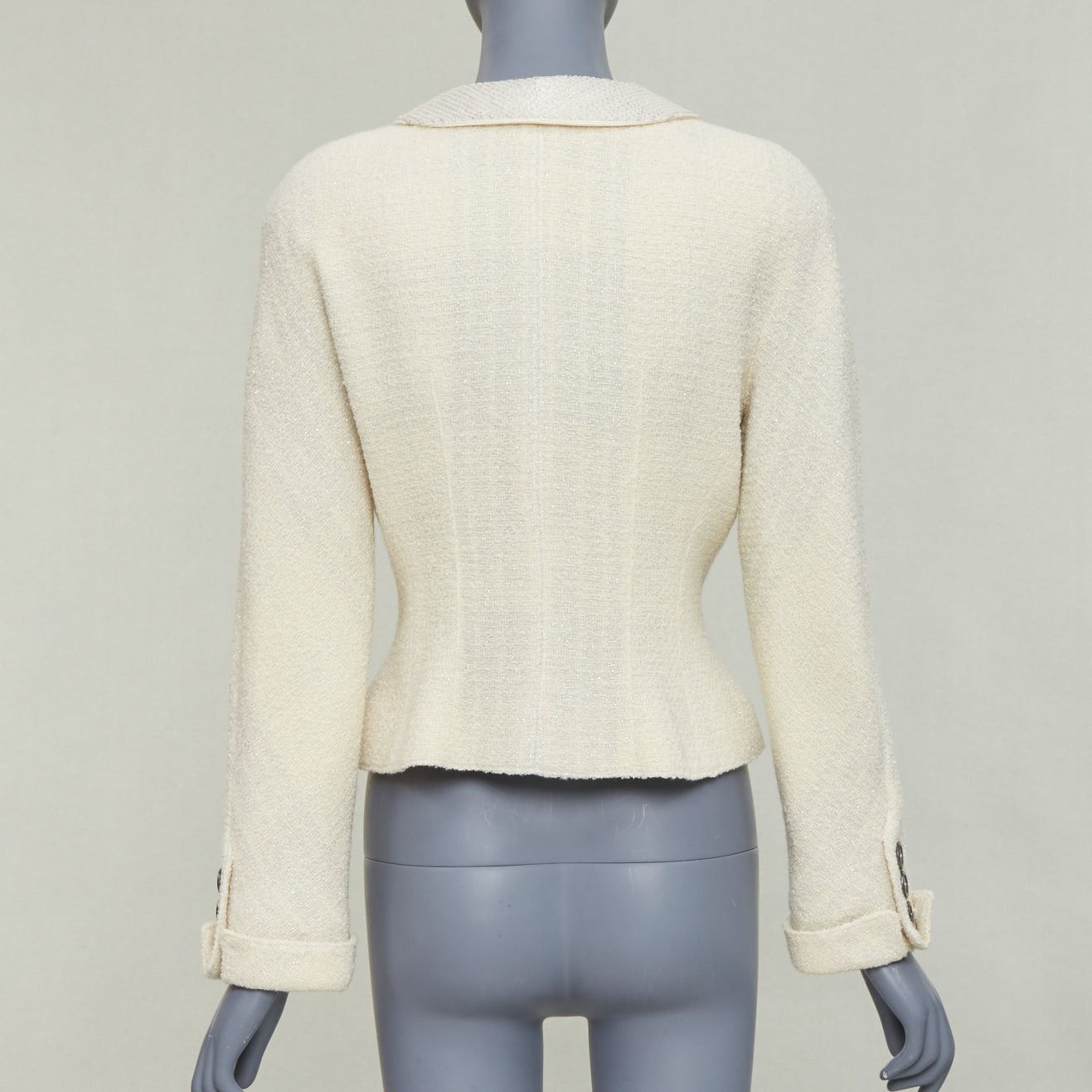 Valentino VALENTINO BOUTIQUE Vintage cream wool tweed beaded collar contour bar jacket US8 Size M / US 6-8 / IT 42-44 - 6 Thumbnail