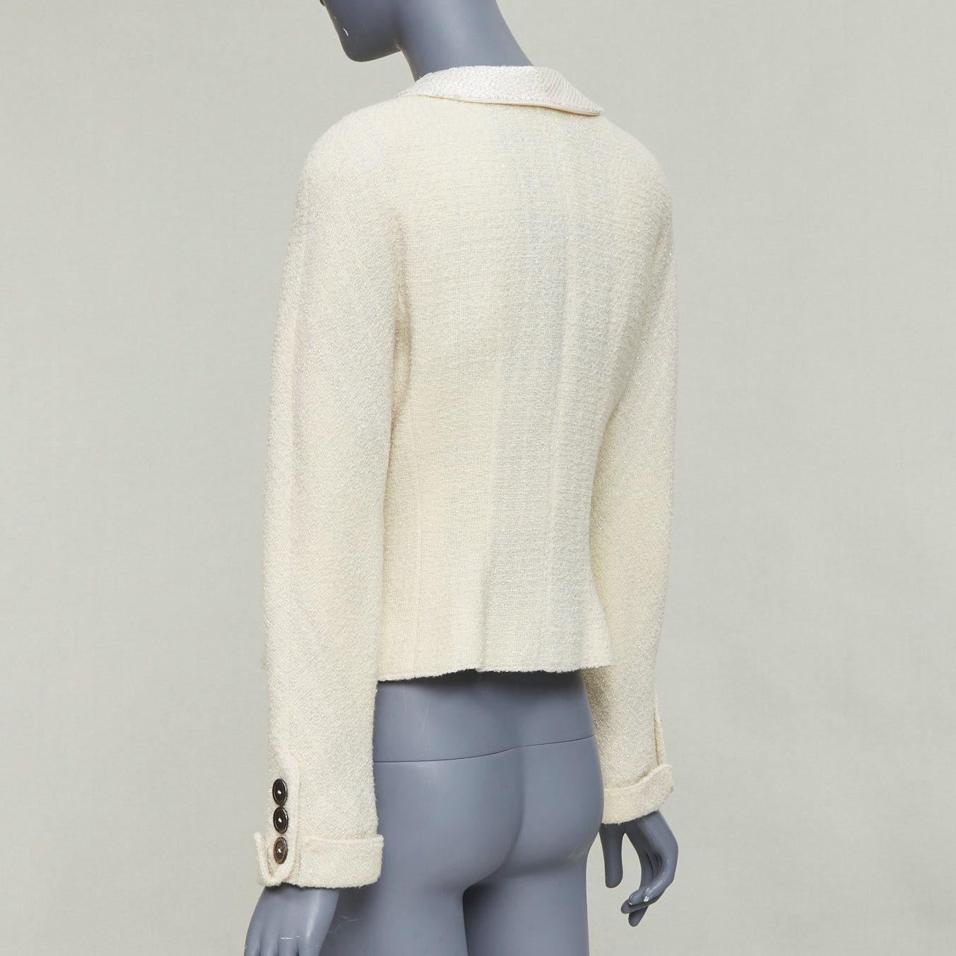 Valentino VALENTINO BOUTIQUE Vintage cream wool tweed beaded collar contour bar jacket US8 Size M / US 6-8 / IT 42-44 - 7 Thumbnail