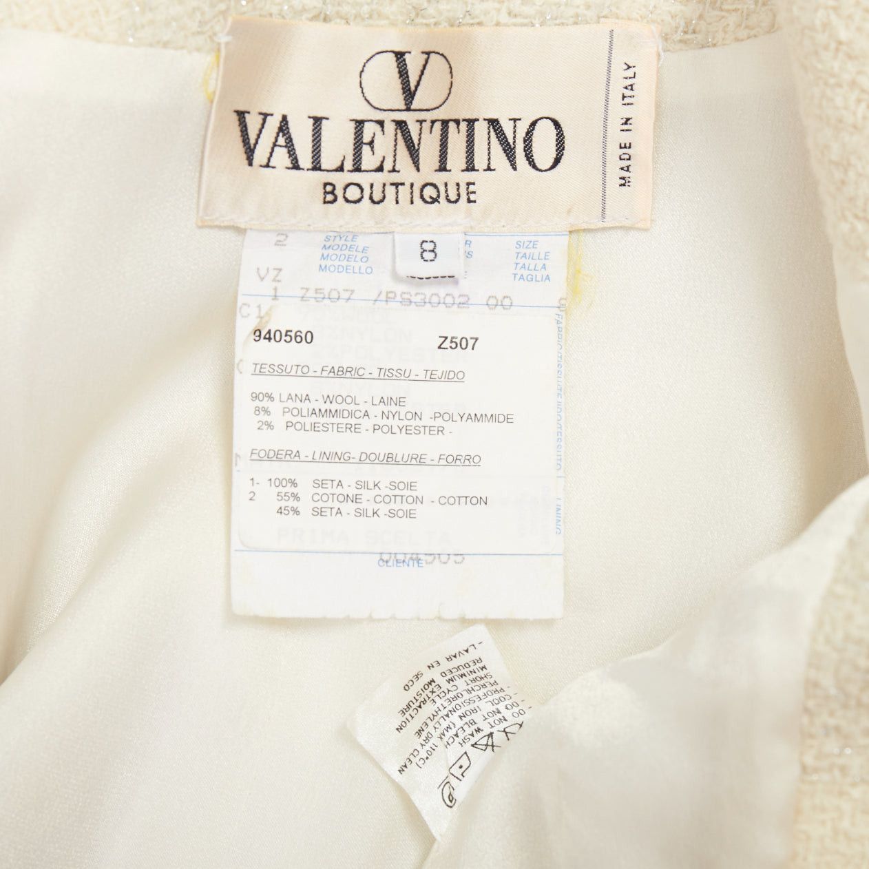 Valentino VALENTINO BOUTIQUE Vintage cream wool tweed beaded collar contour bar jacket US8 Size M / US 6-8 / IT 42-44 - 9 Thumbnail